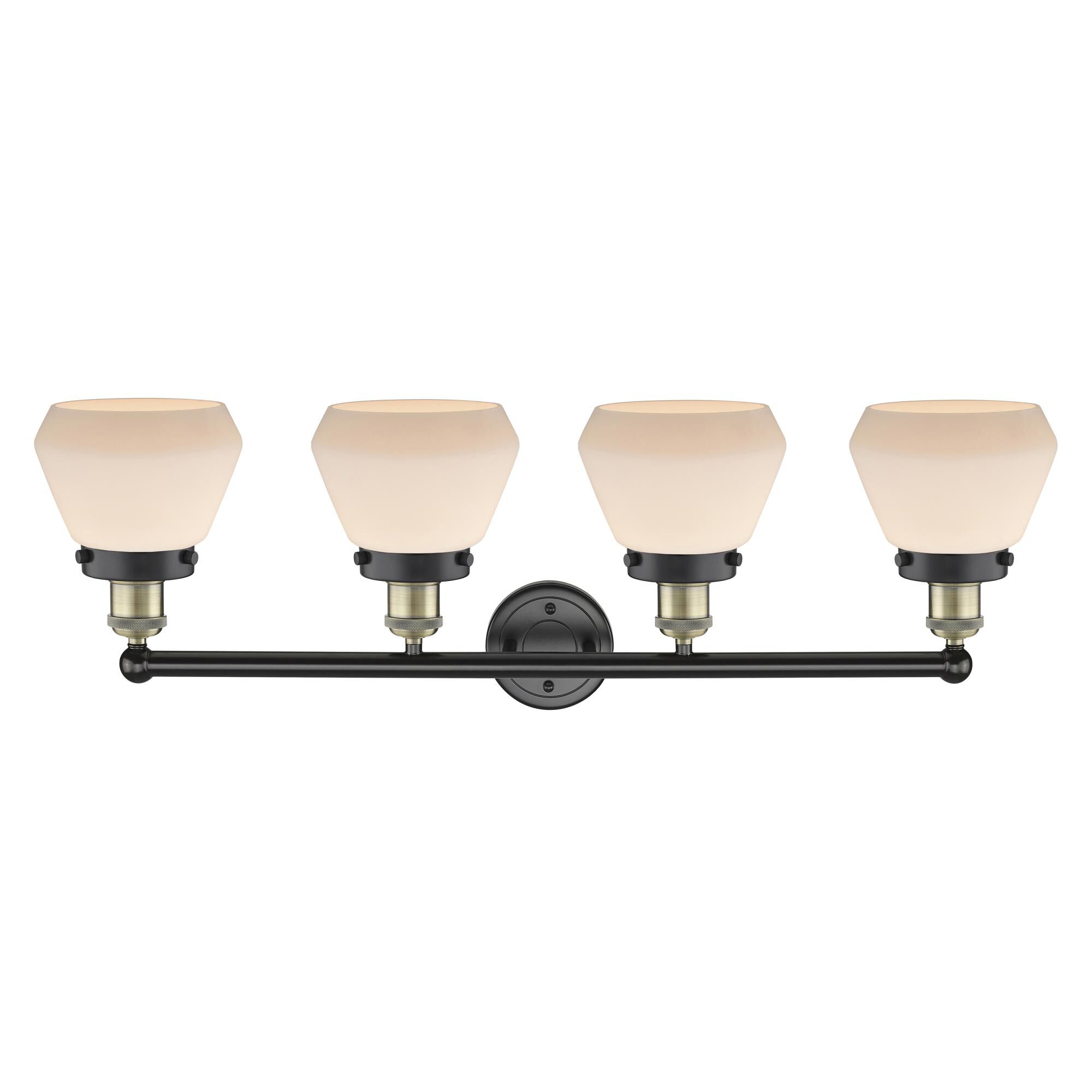 Shown in Black Antique Brass finish and Matte White glass