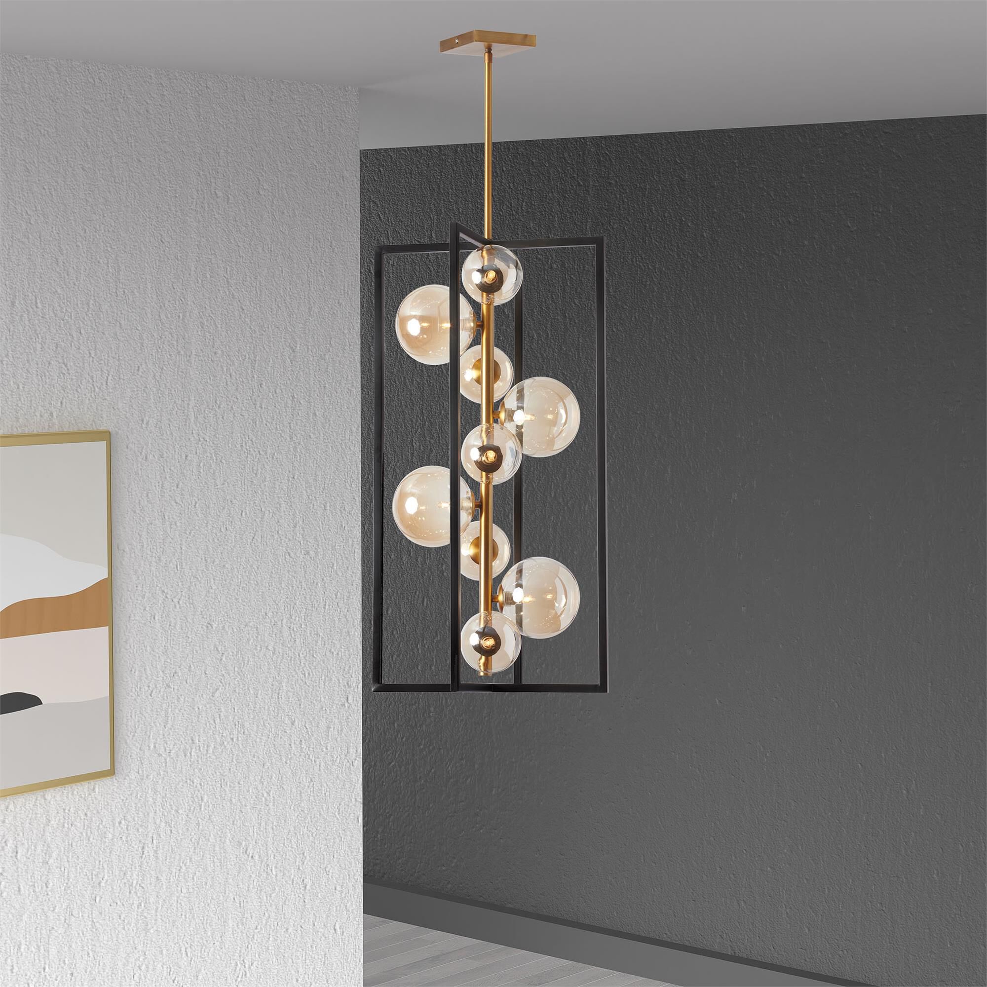 Shown in Vintage Bronze and Black finish and Champagne Globe glass