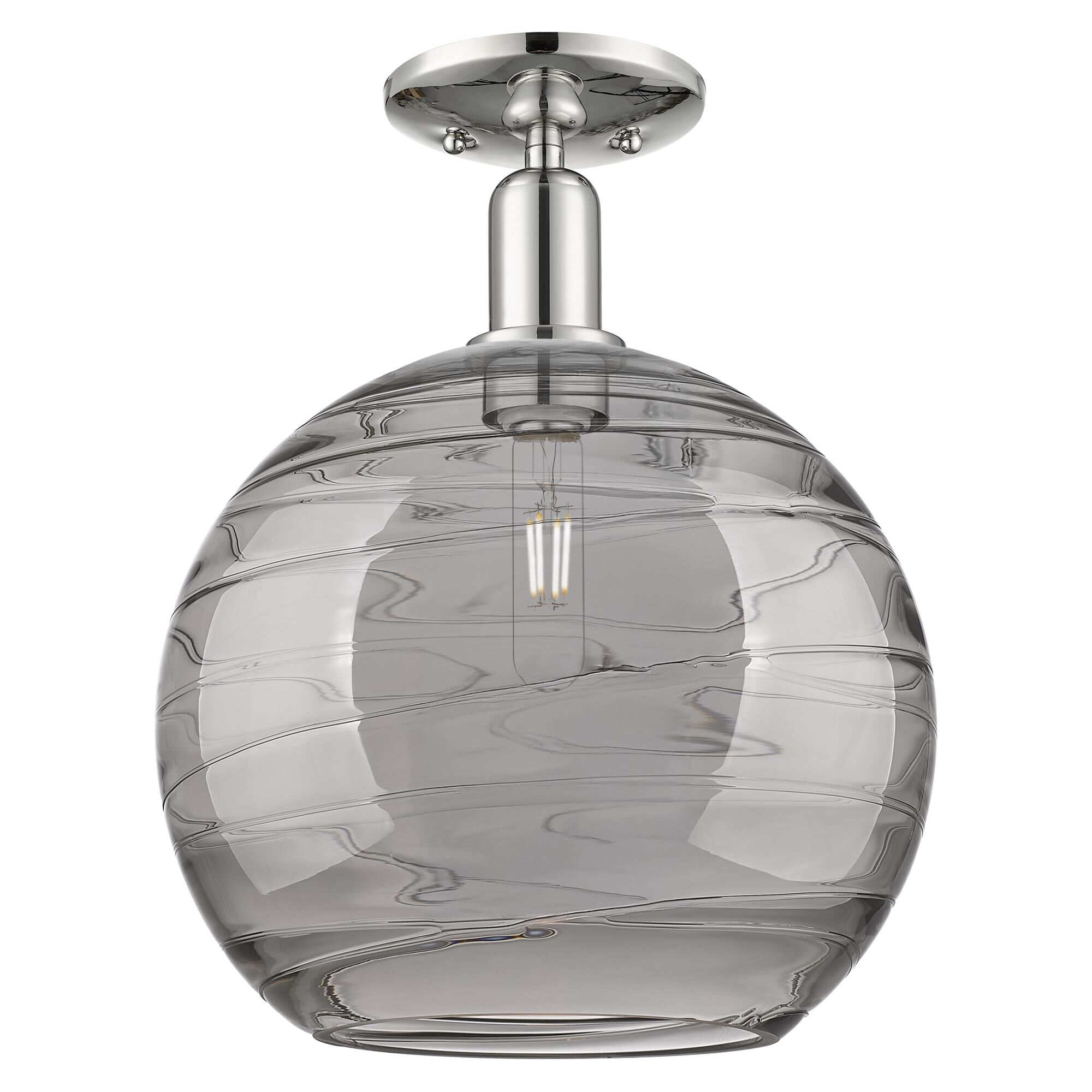 Shown in Polished Nickel finish and Light Smoke Deco Swirl glass