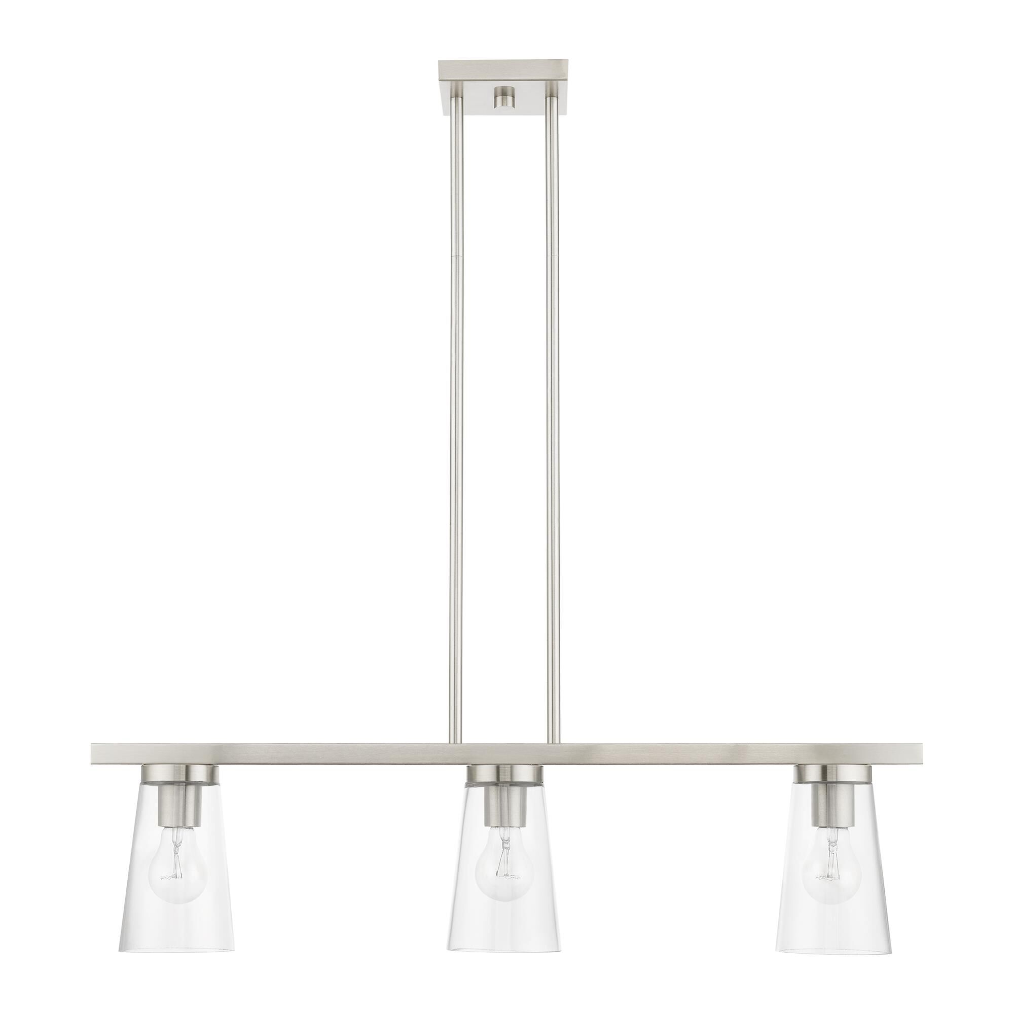 Shown in Brushed Nickel finish and Clear glass