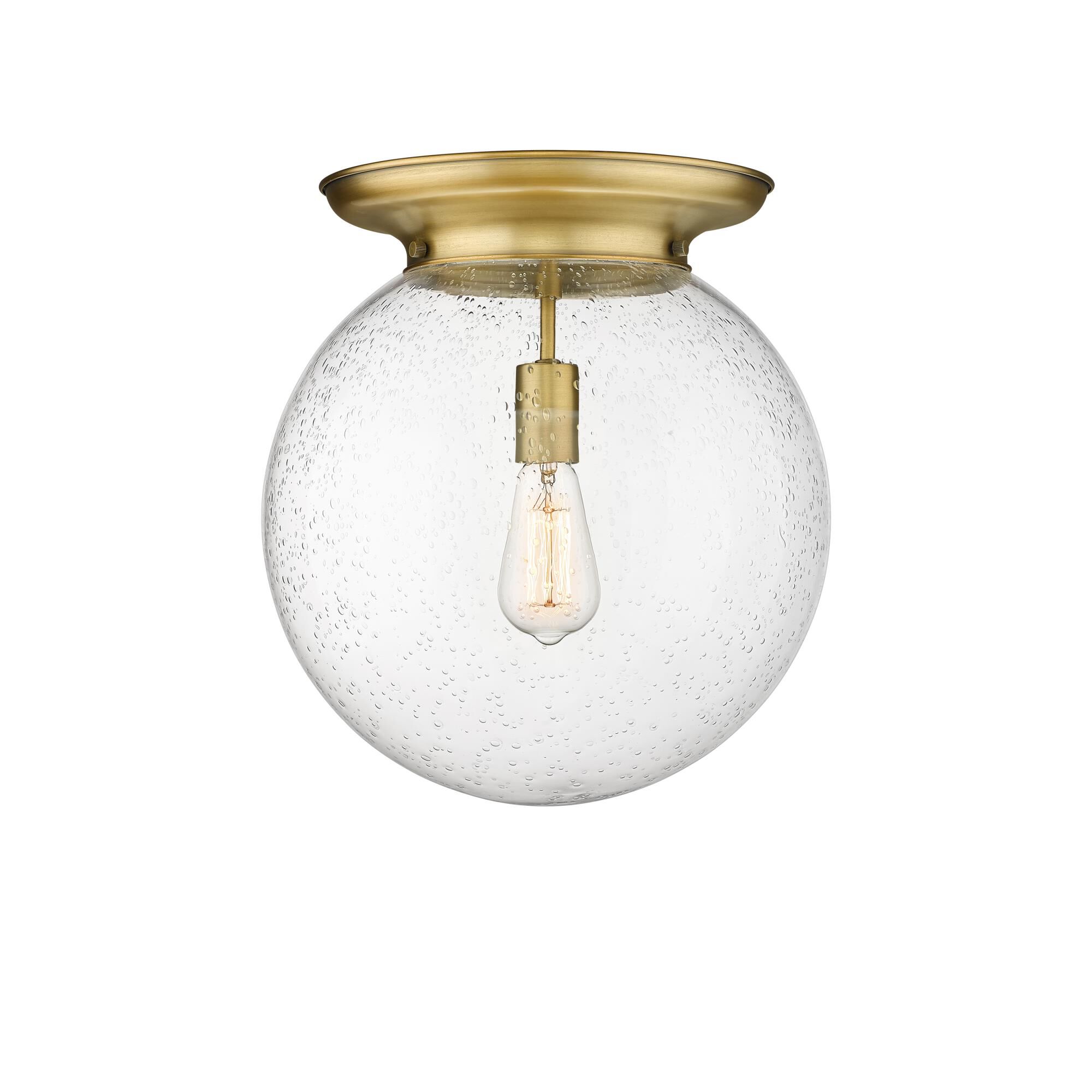 Shown in Brushed Brass finish and Seedy glass