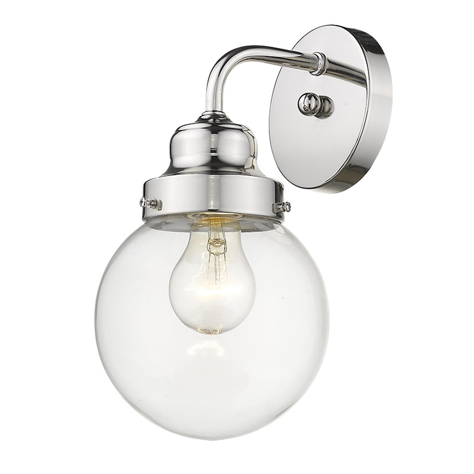 Shown in Polished Nickel finish and Clear glass and Clear, Glass Globe shade