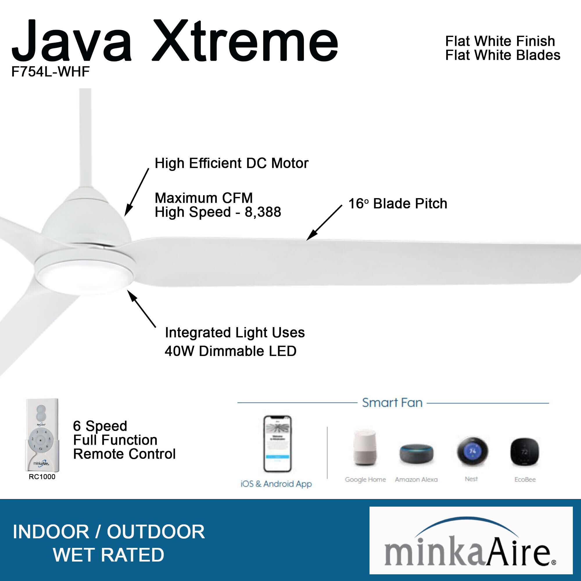 Java Outdoor Rated 84 Inch Ceiling Fan with Light Kit by Minka Aire