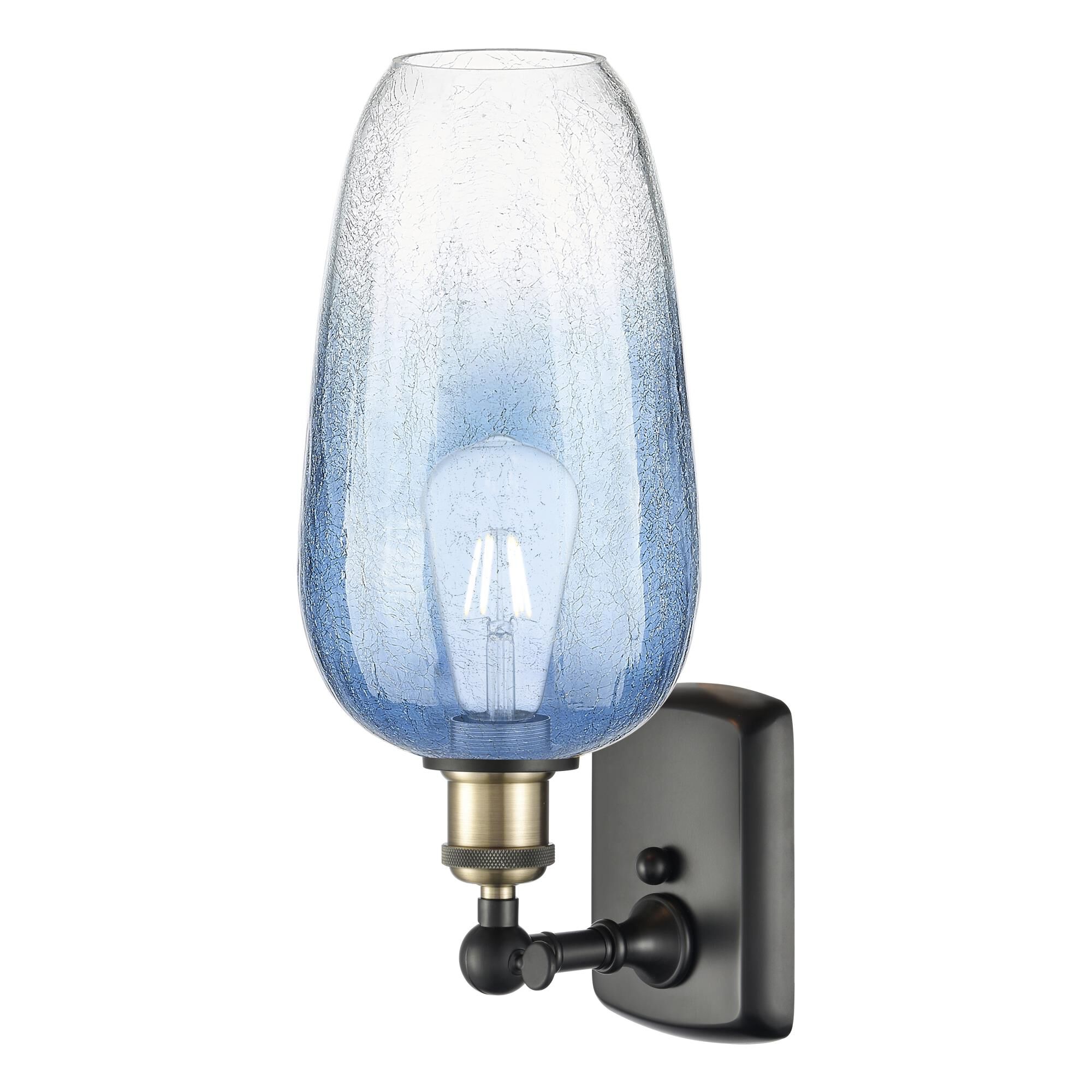 Shown in Black Antique Brass finish and Sapphire Blue glass