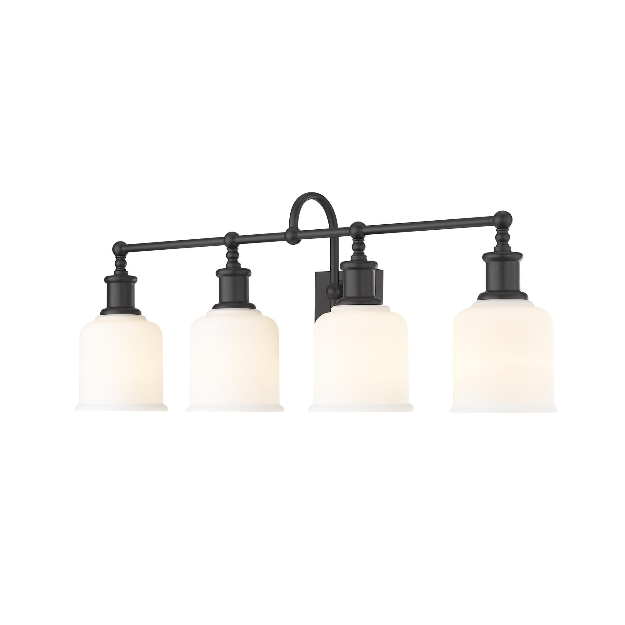 Shown in Matte Black finish and Glass shade