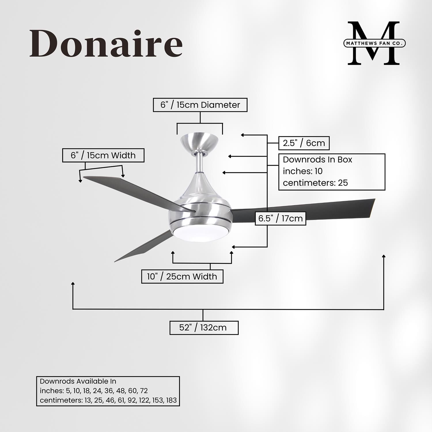 Donaire Outdoor Coastal Wet Rated 52 Inch Ceiling Fan with Light Kit by Matthews Fan Company