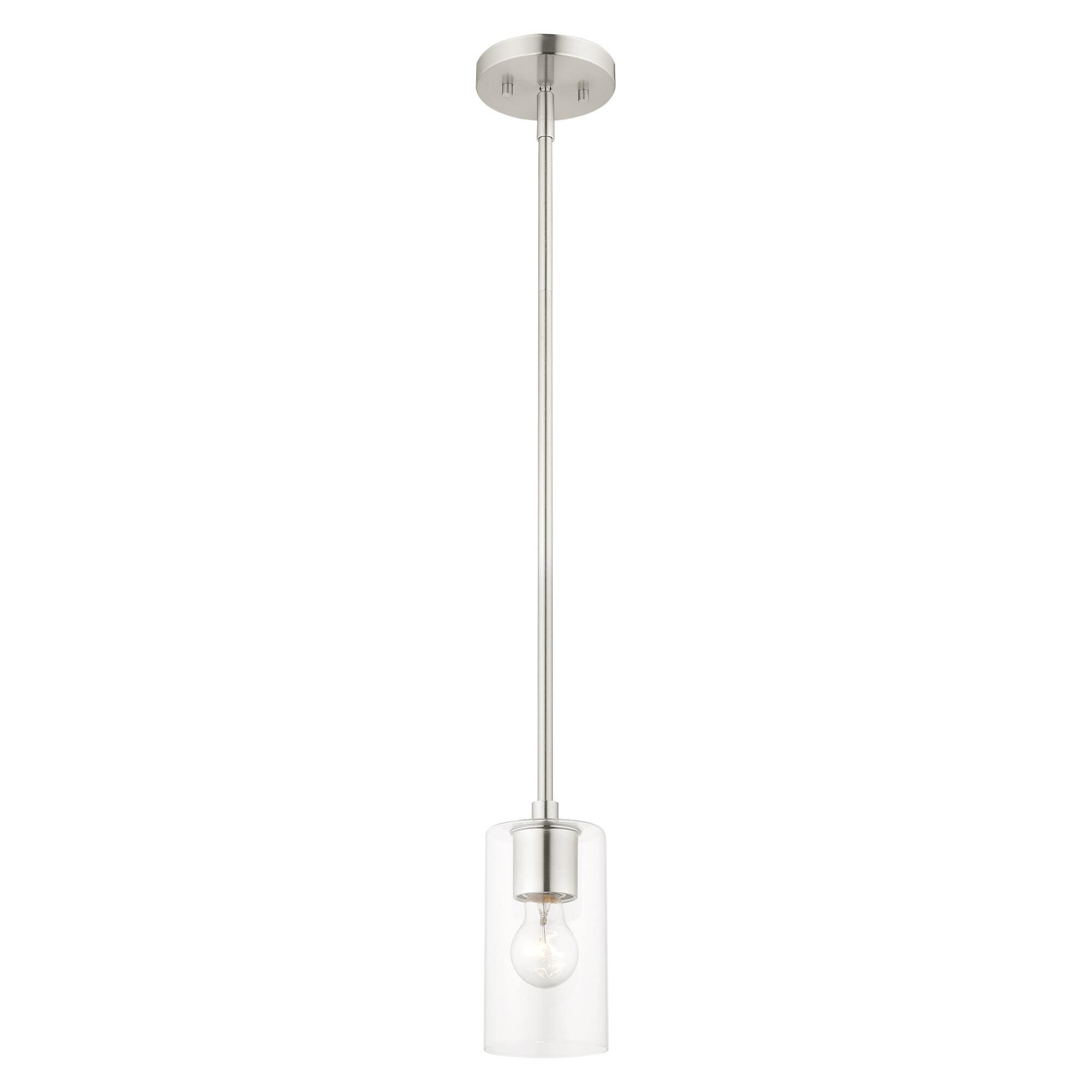 Shown in Brushed Nickel finish and Clear glass and Clear Glass shade