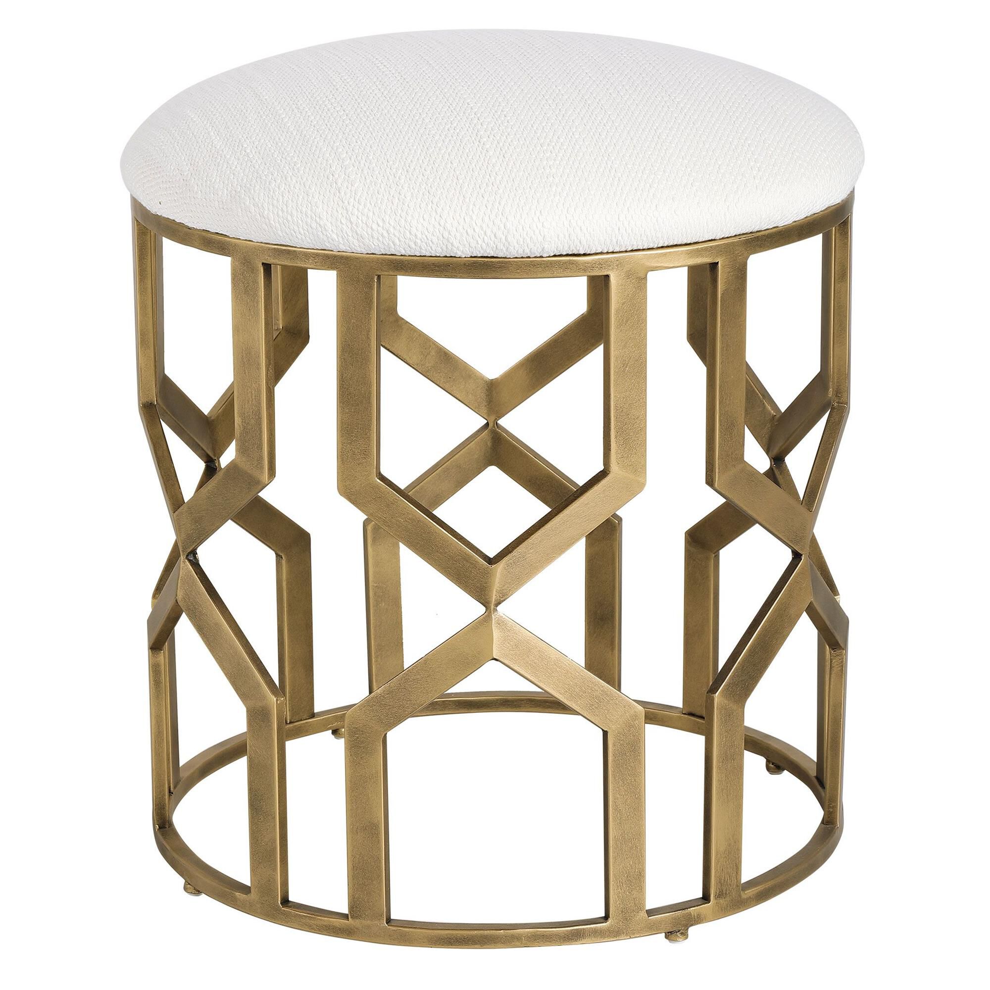Shown in Stylish And Versatile, This Round Accent Stool Showcases A Solid Iron Base With A Modern Geometric M finish