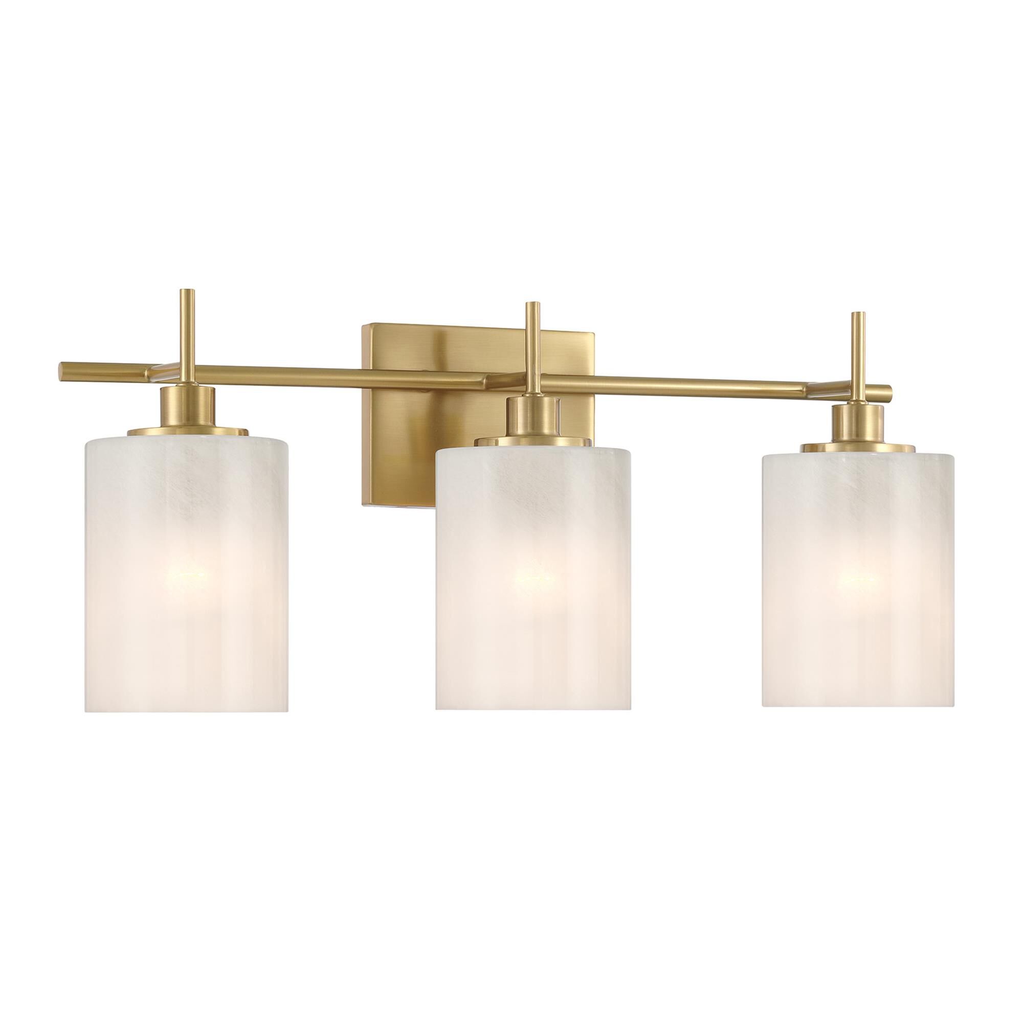 Shown in Natural Brass finish and White Strie glass