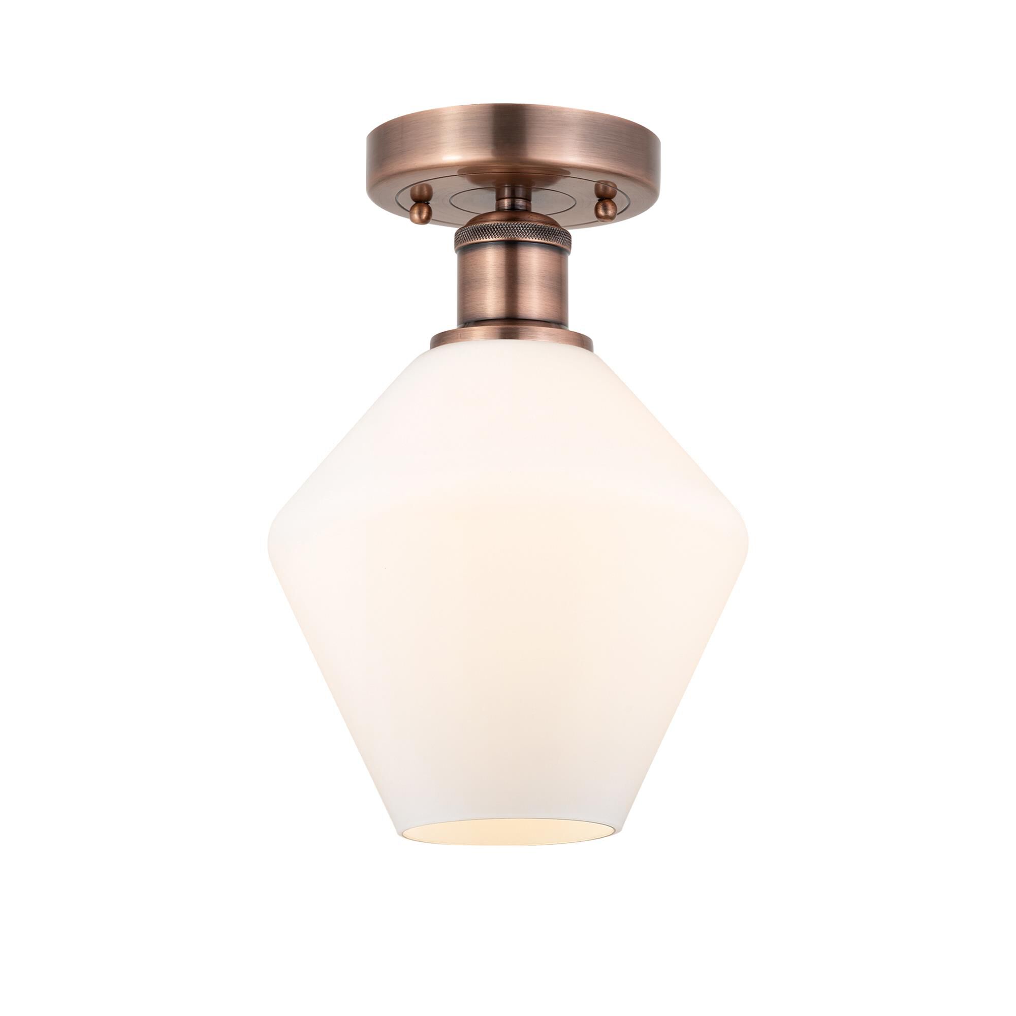 Shown in Antique Copper finish and Cased Matte White glass