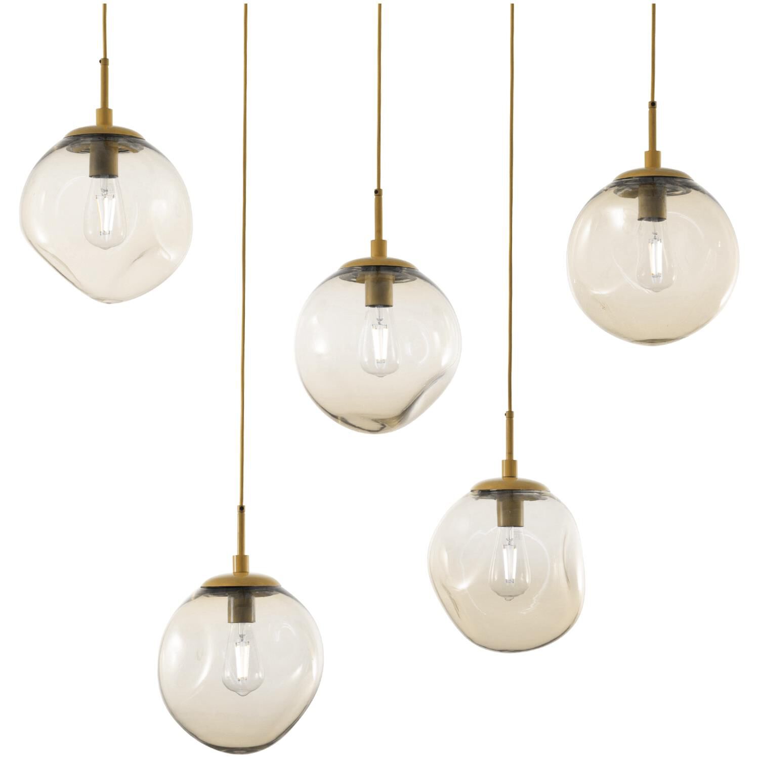 Shown in Gilded Brass finish and Blown Amber glass