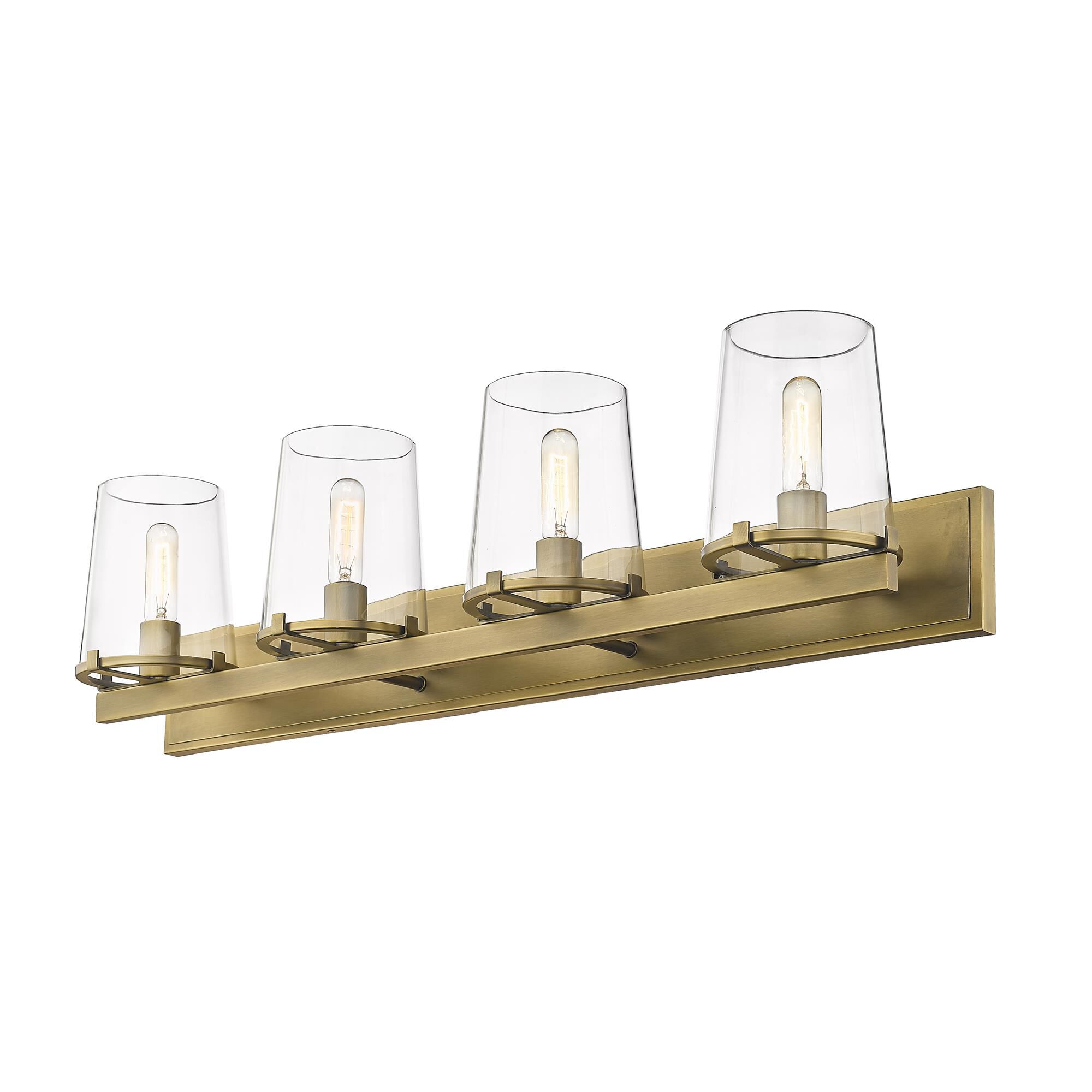 Shown in Rubbed Brass finish and Glass shade