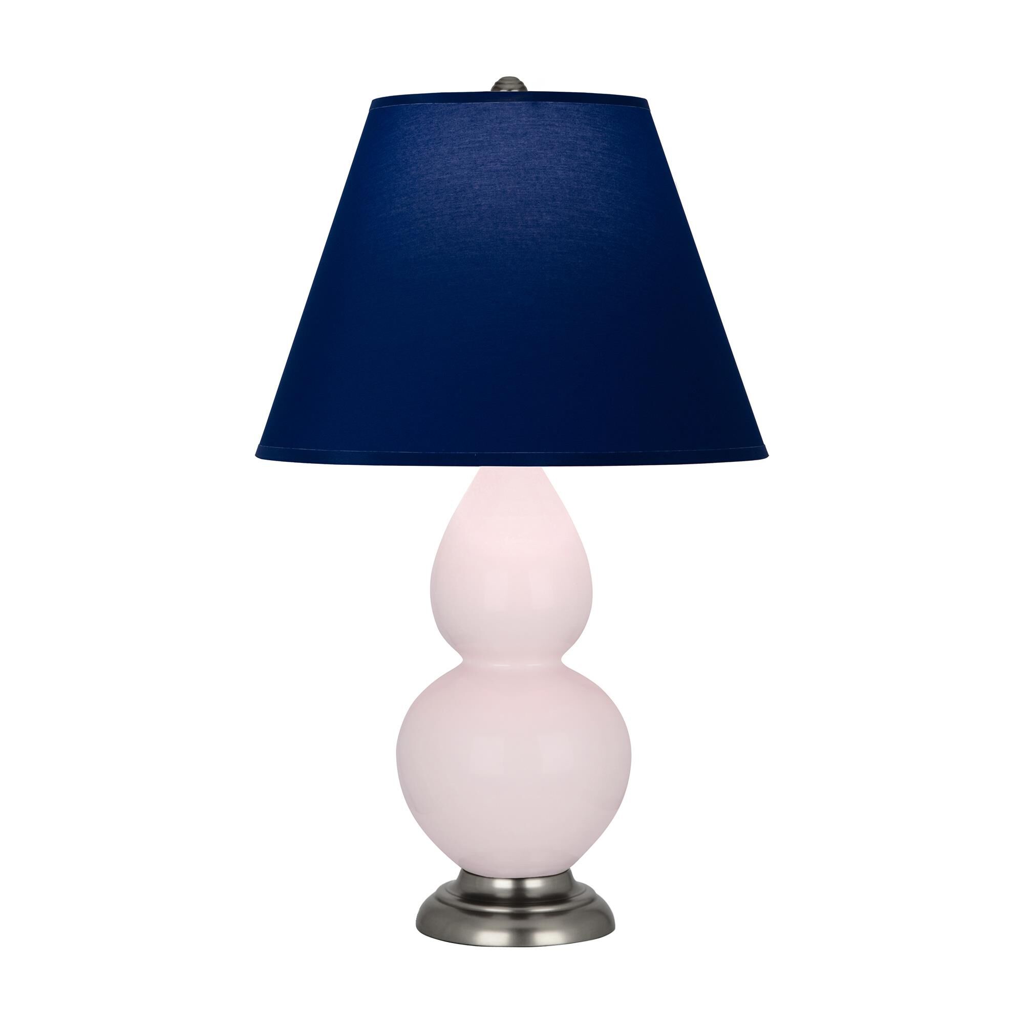 Shown in Rose Water finish and Navy with Gray Lining shade and Antique Silver accent