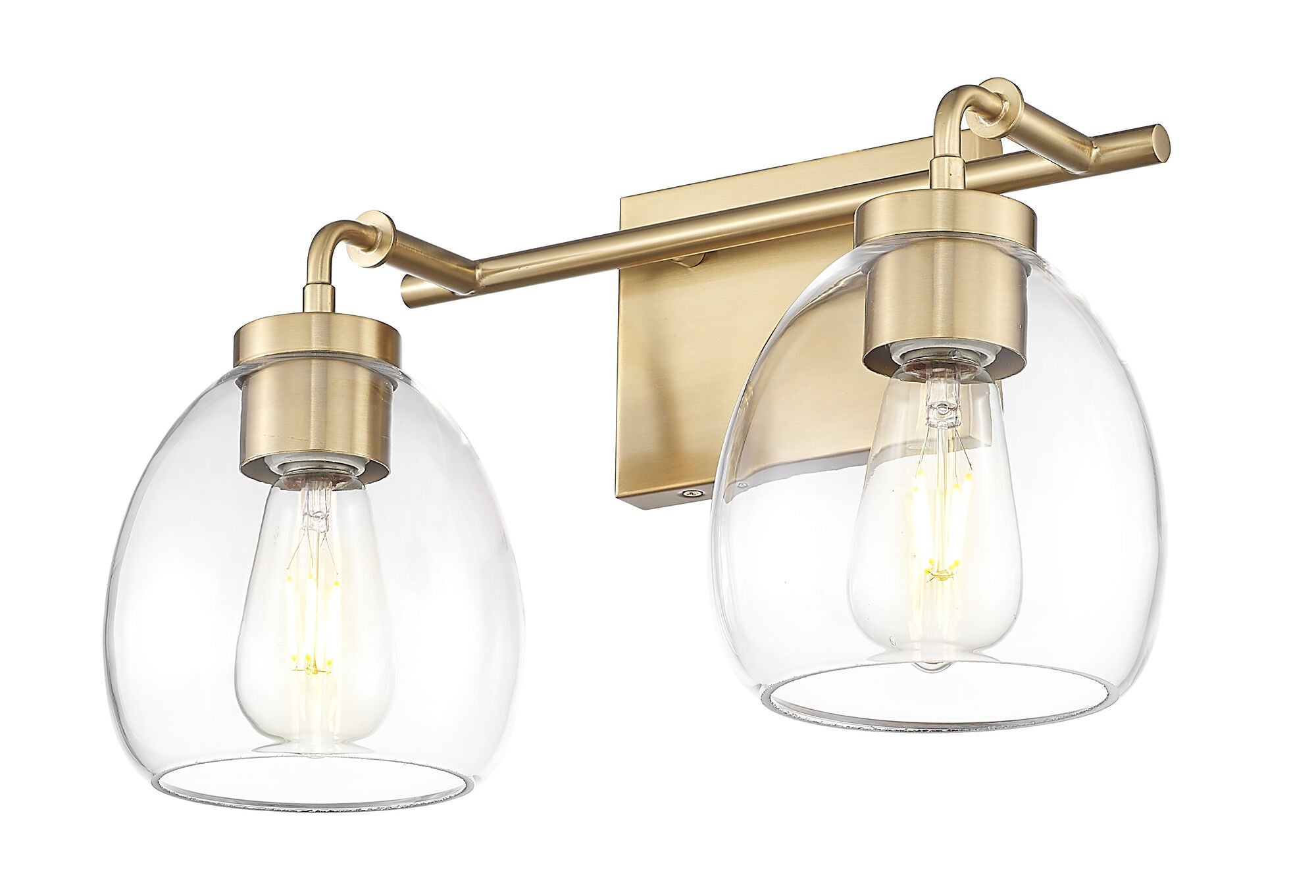 Shown in Brass finish and Clear Glass Globes shade