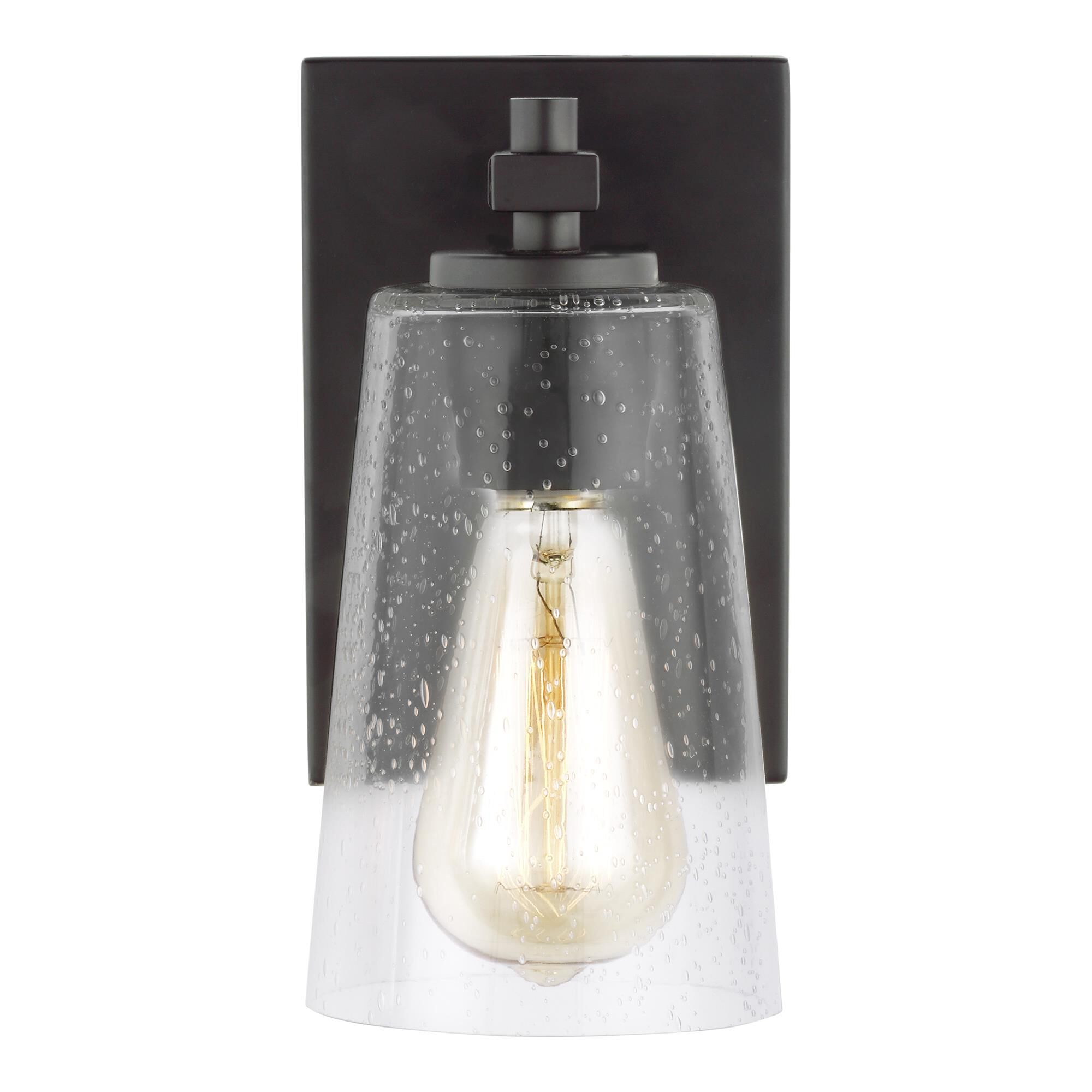 Shown in Oil Rubbed Bronze finish and Clear Seeded glass
