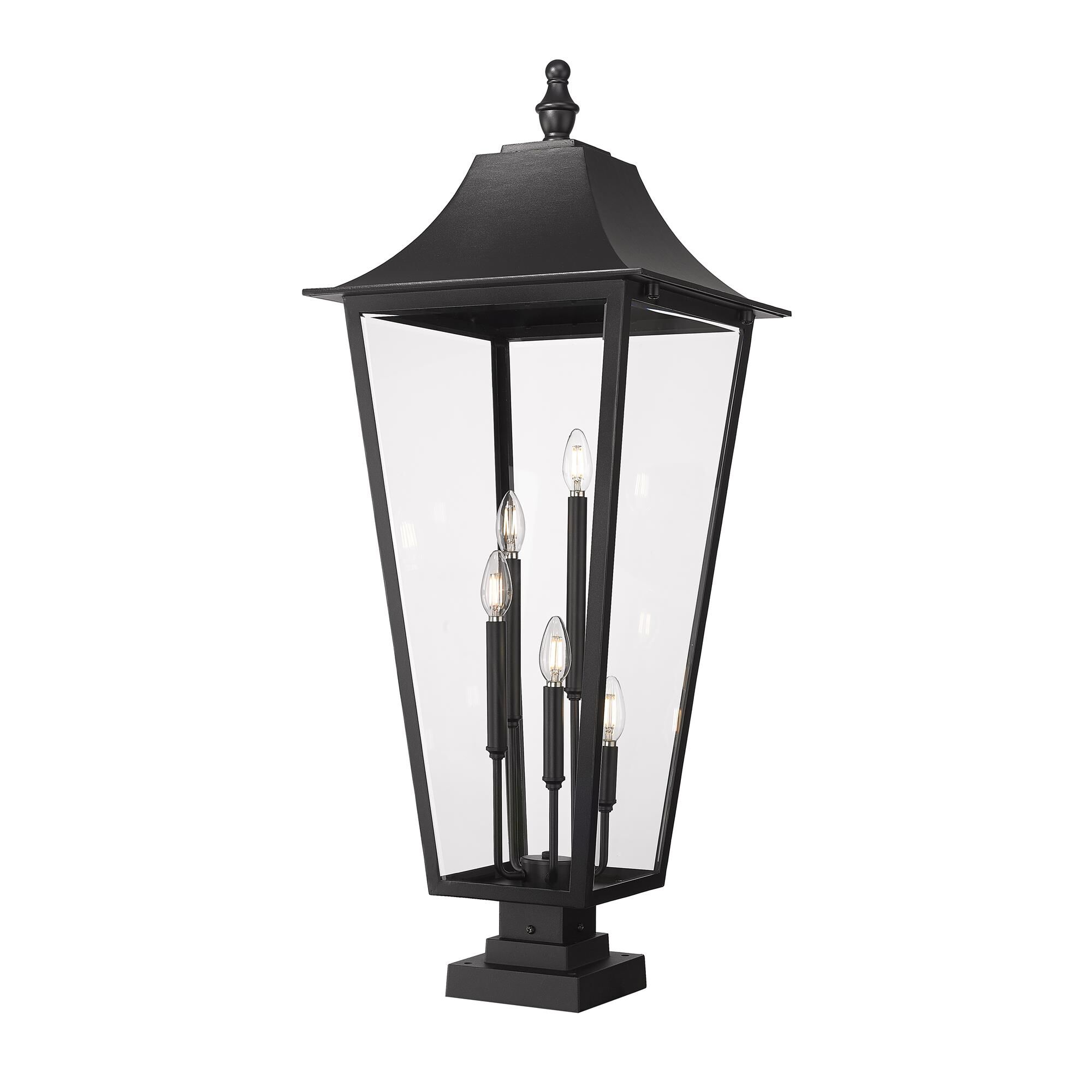 Shown in Black finish and Clear Beveled glass and Clear Beveled shade