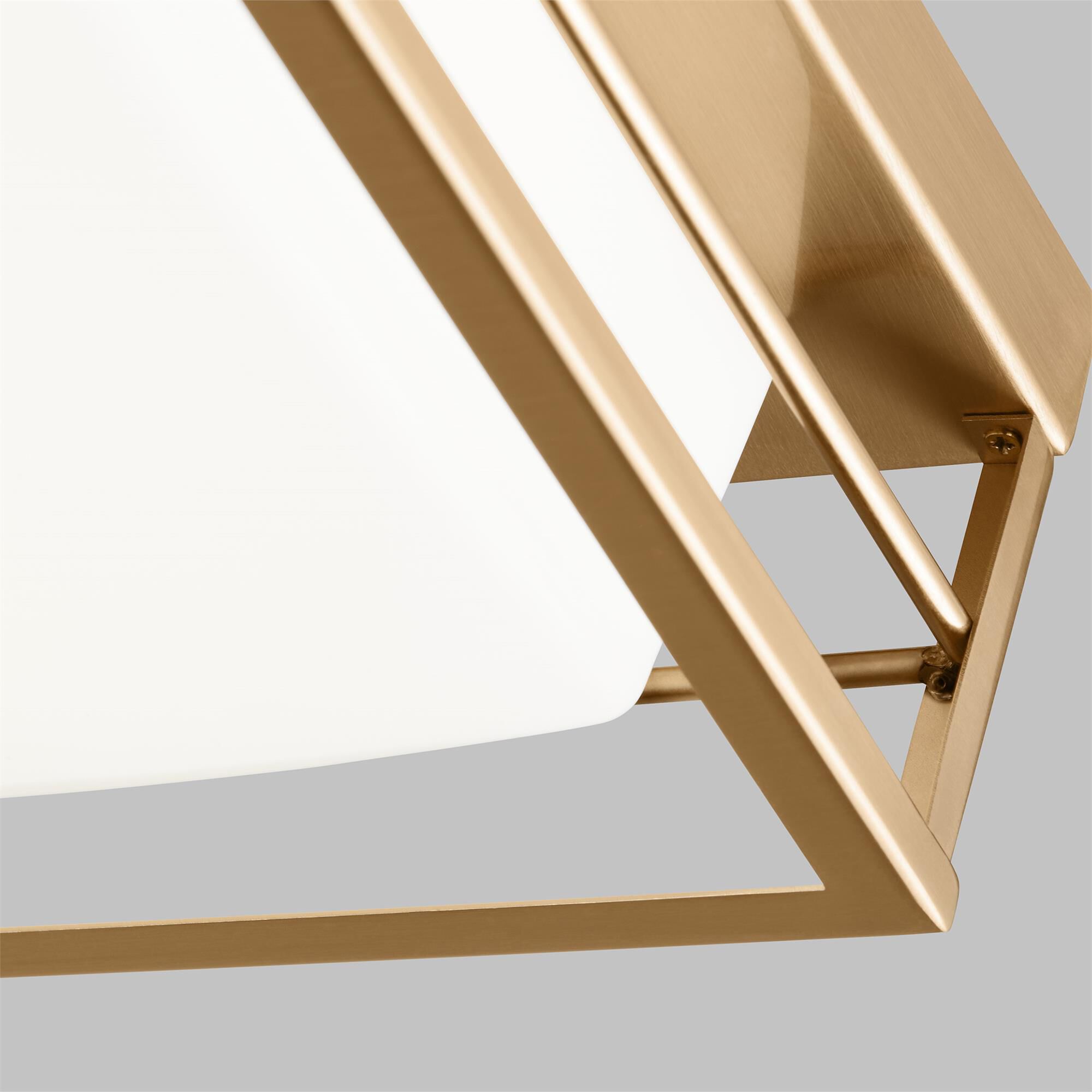 Shown in Satin Brass finish and Etched White Opal glass and Etched White Opal Glass shade