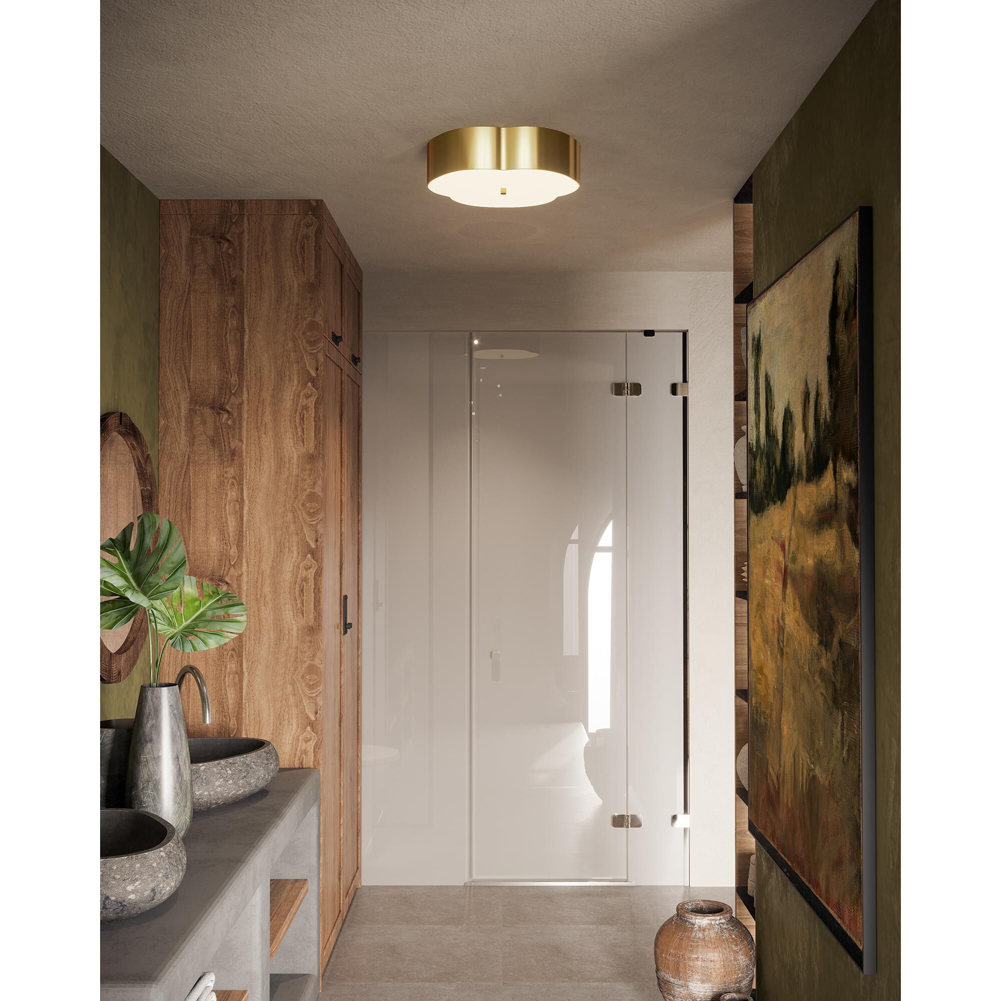 Shown in Brushed Gold finish and Frosted Diffuser glass