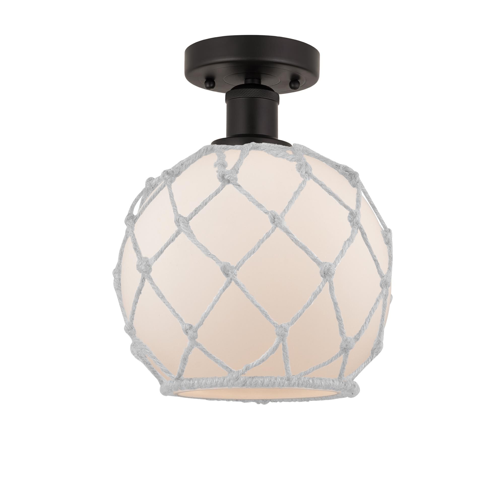 Shown in Oil Rubbed Bronze, White Glass With White Rope finish and White glass and White Glass With White Rope Glass And Rope shade