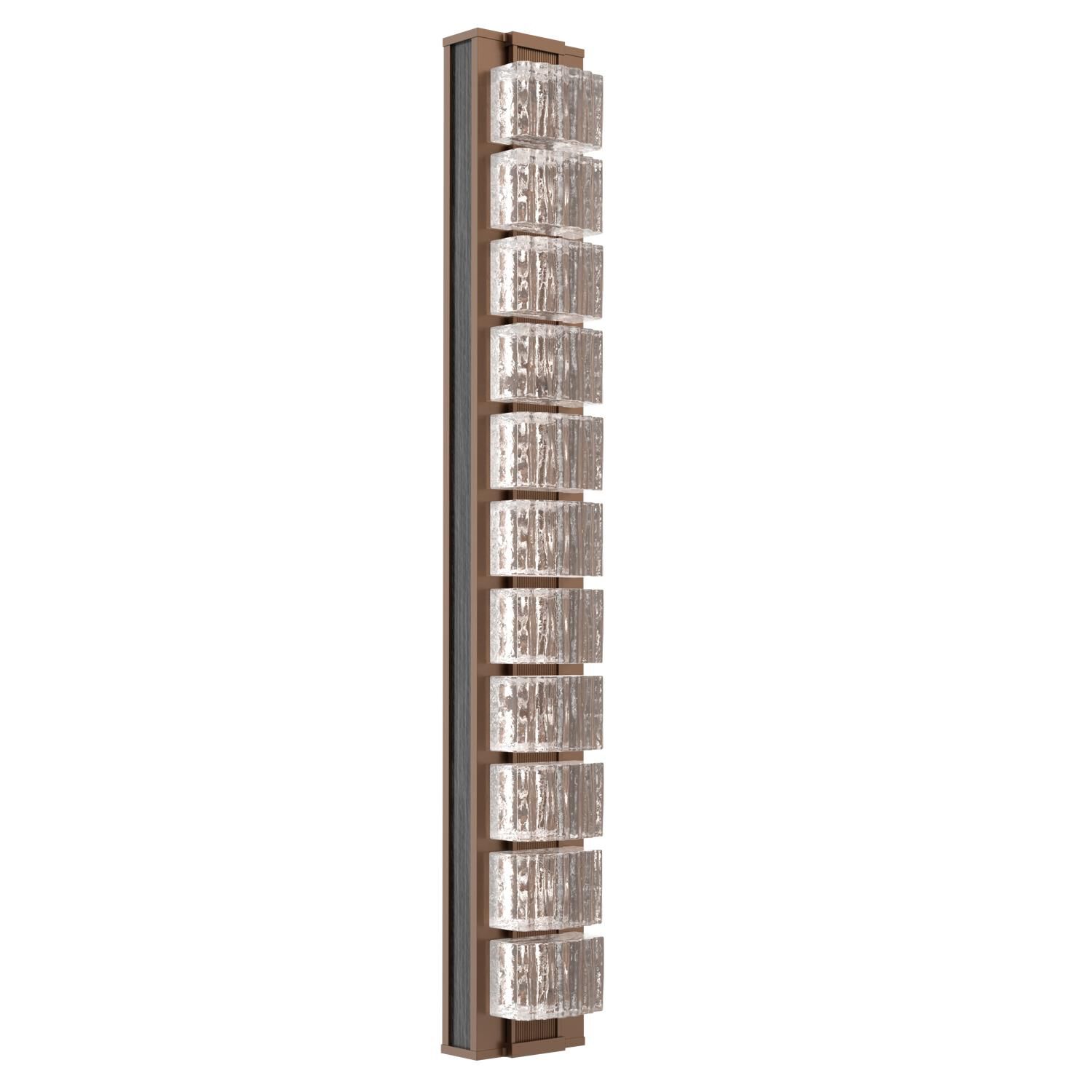 Shown in Burnished Bronze finish and Clear Ribbed glass and Dark Oak accent