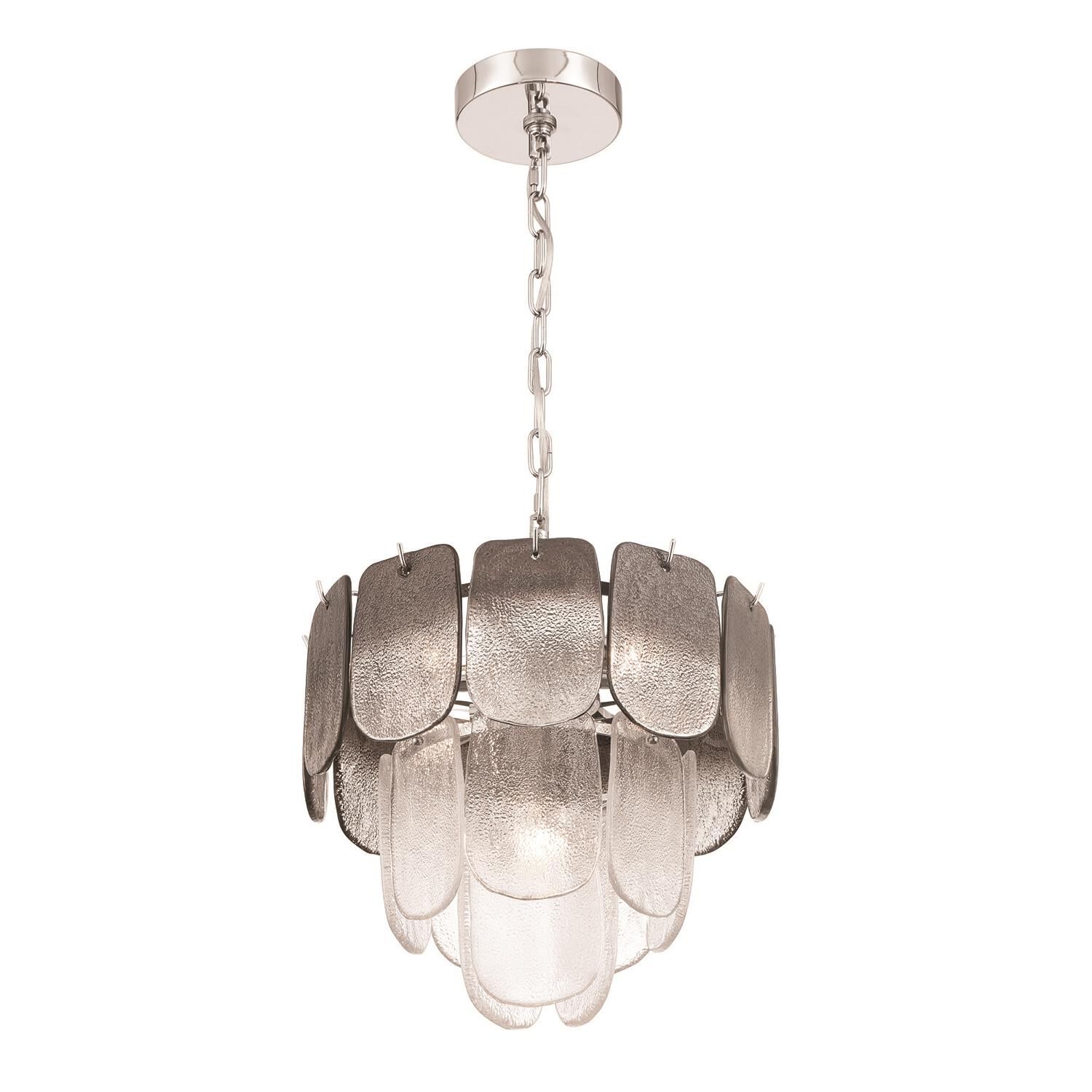 Shown in Polished Nickel and Crystalline Smoke finish and Piastra glass