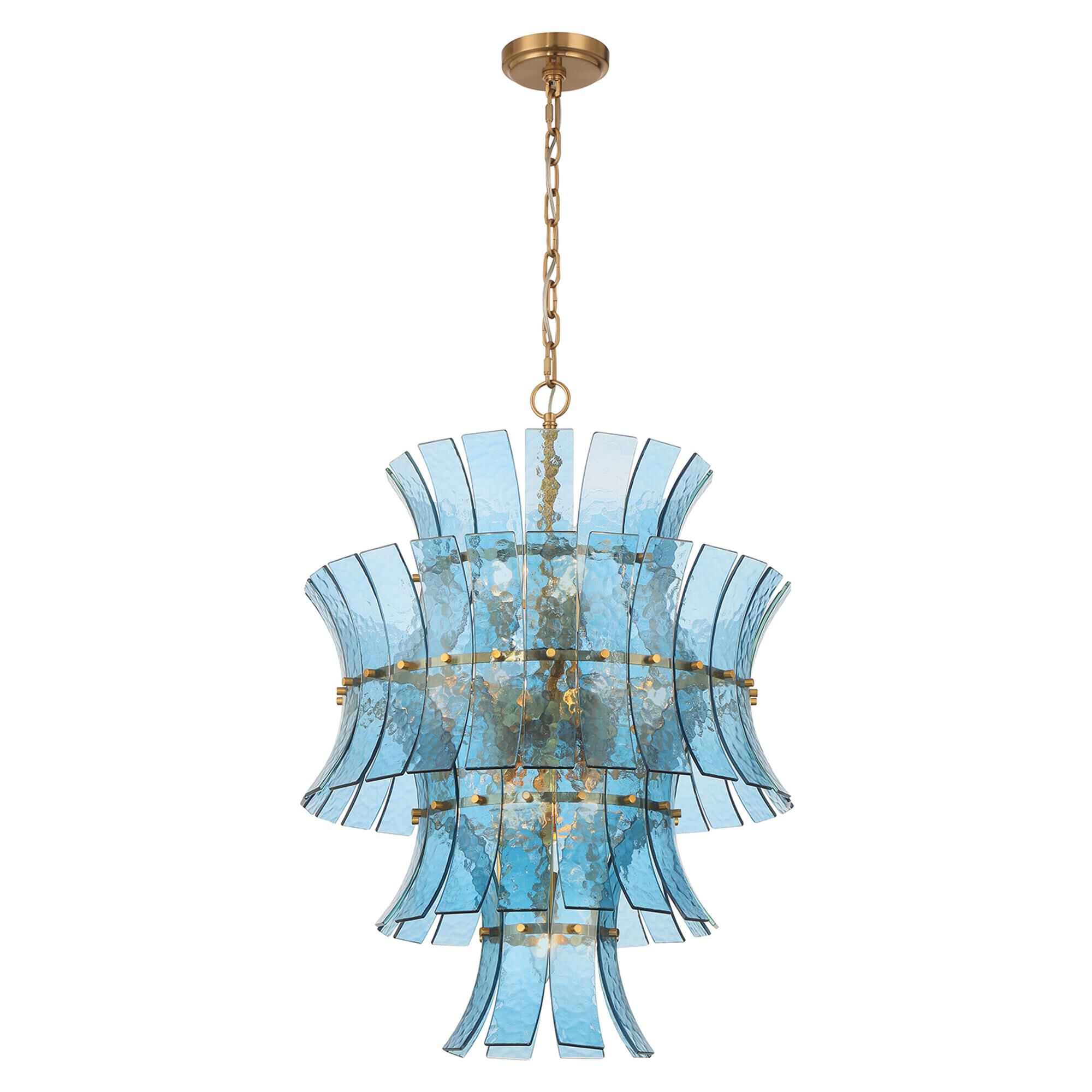 Shown in Aged Brass finish and Blue Curved glass