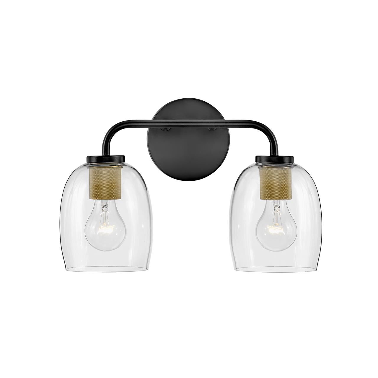 Shown in Black finish and Clear glass and Lacquered Brass accent