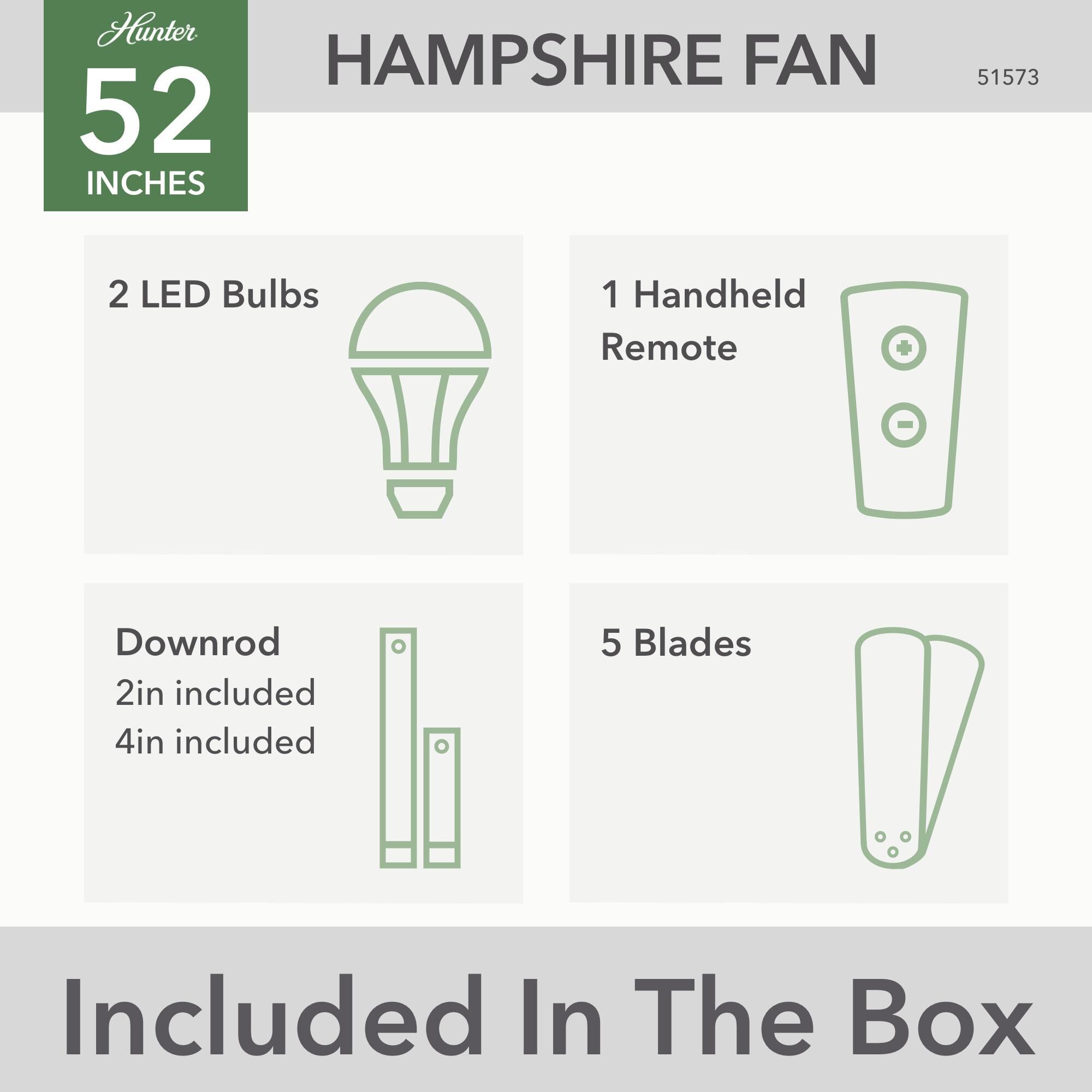 Hampshire 52 Inch Ceiling Fan with Light Kit by Hunter Fan