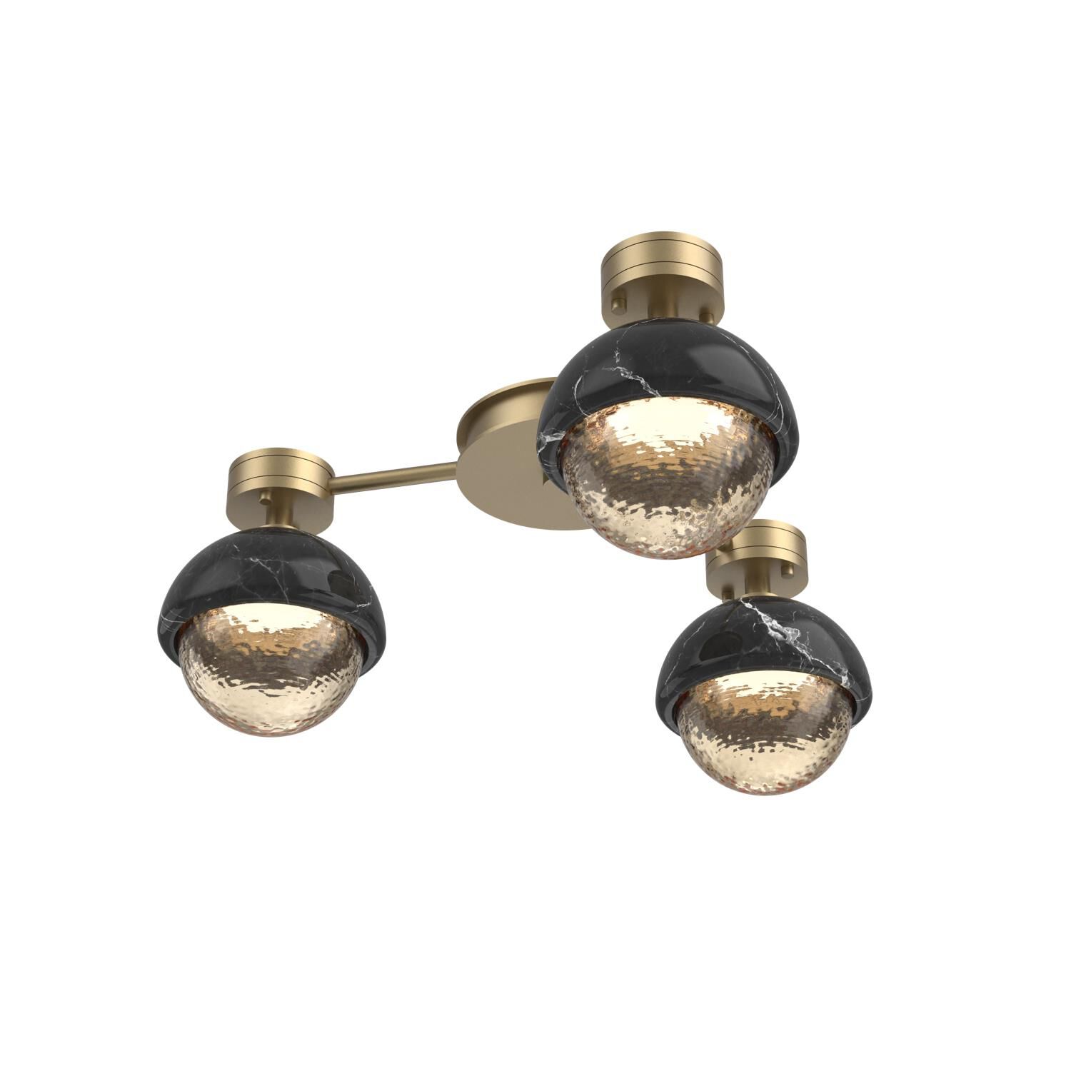 Shown in Gilded Brass finish and Amber glass and Black Marble accent