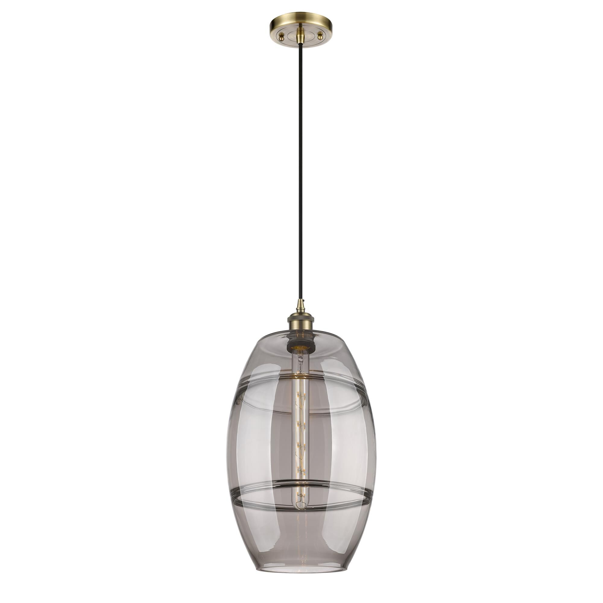 Shown in Antique Brass finish and Light Smoke glass