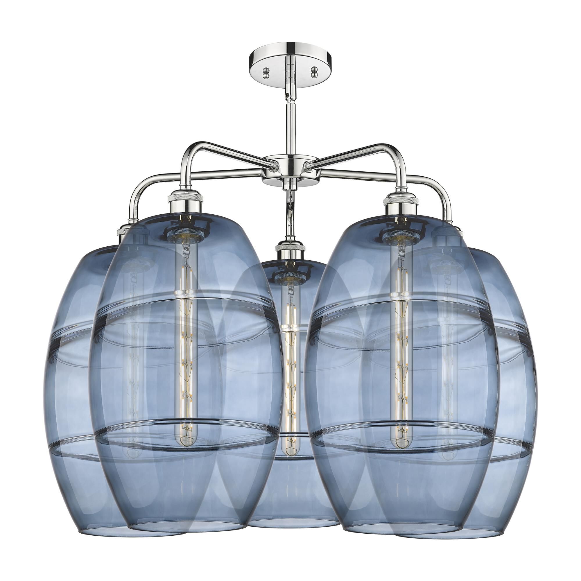 Shown in Polished Chrome finish and Princess Blue glass