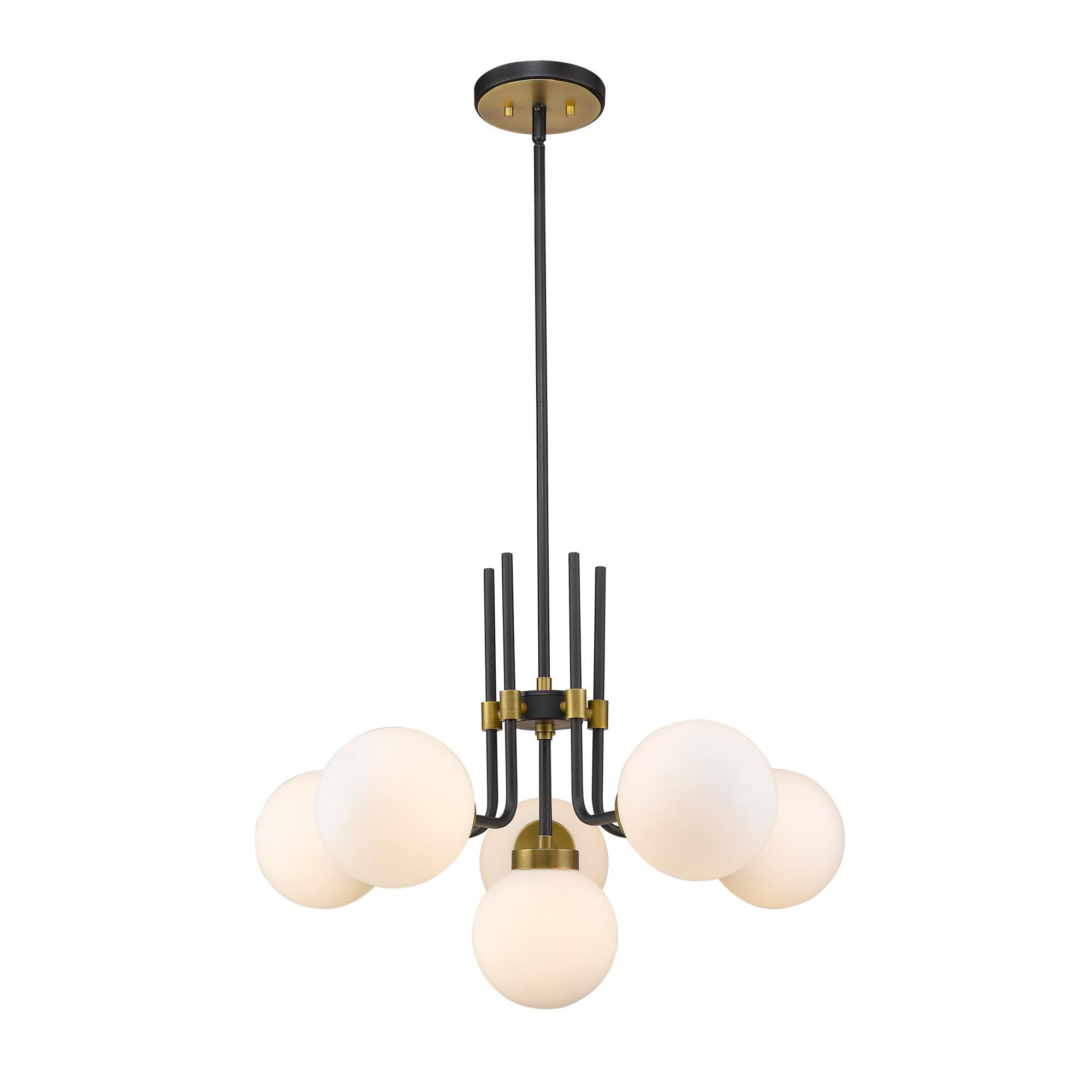 Shown in Matte Black + Olde Brass finish and Glass shade
