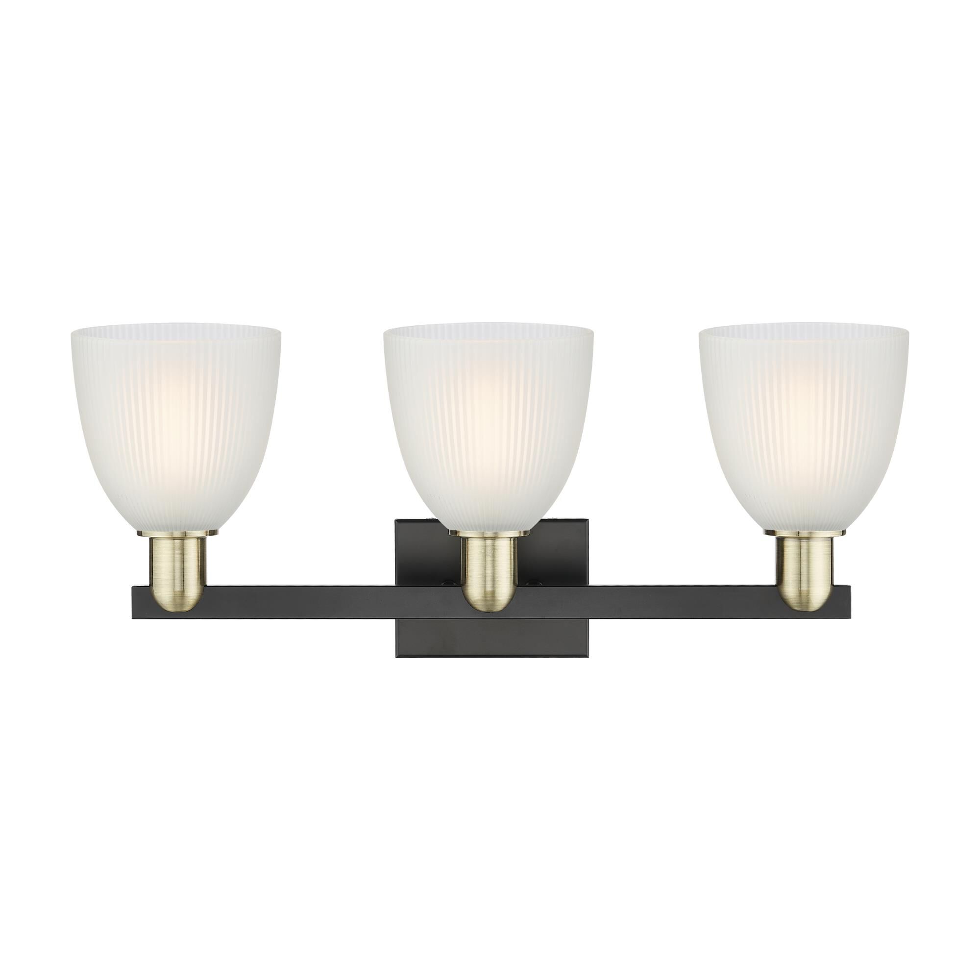 Shown in Black Antique Brass finish and White glass
