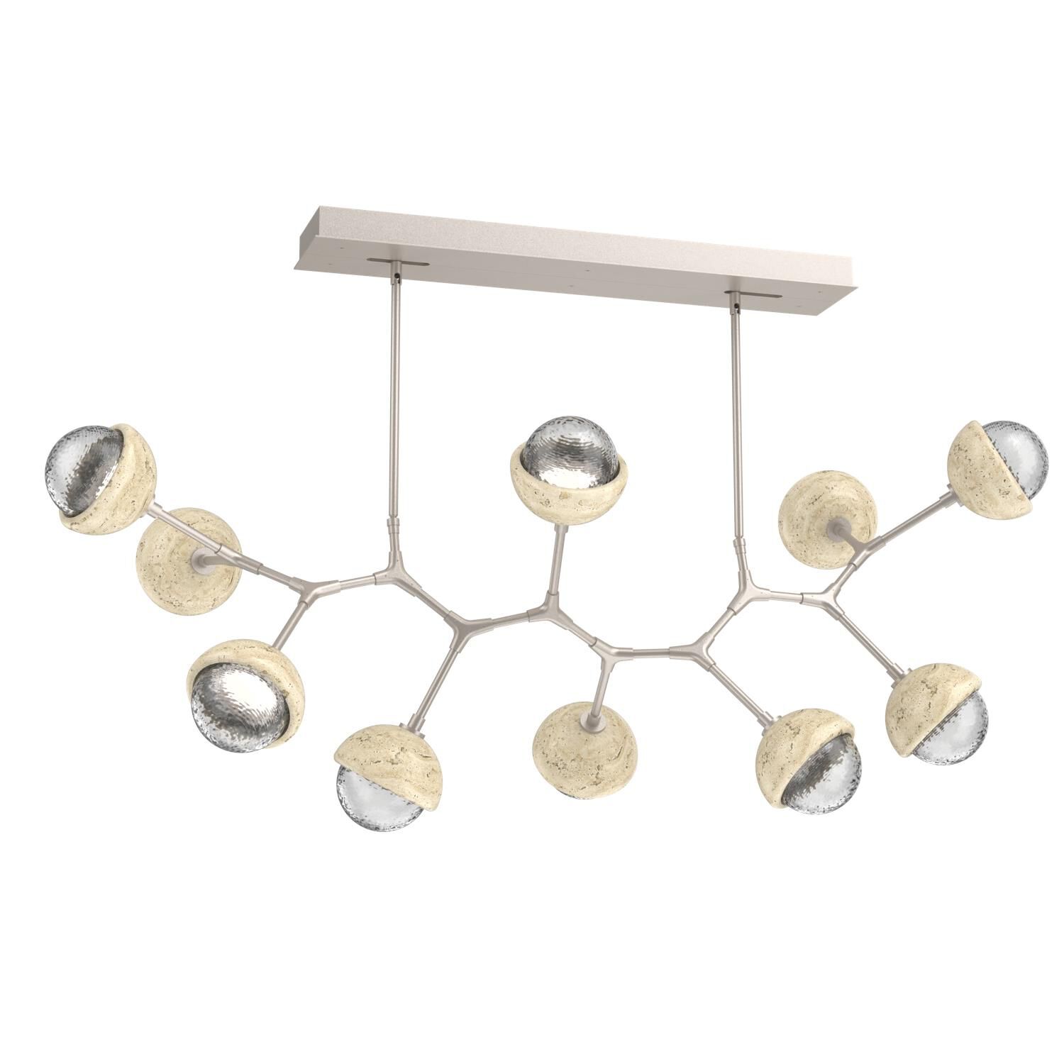 Shown in Beige Silver finish and Clear glass and Travertine Stone accent