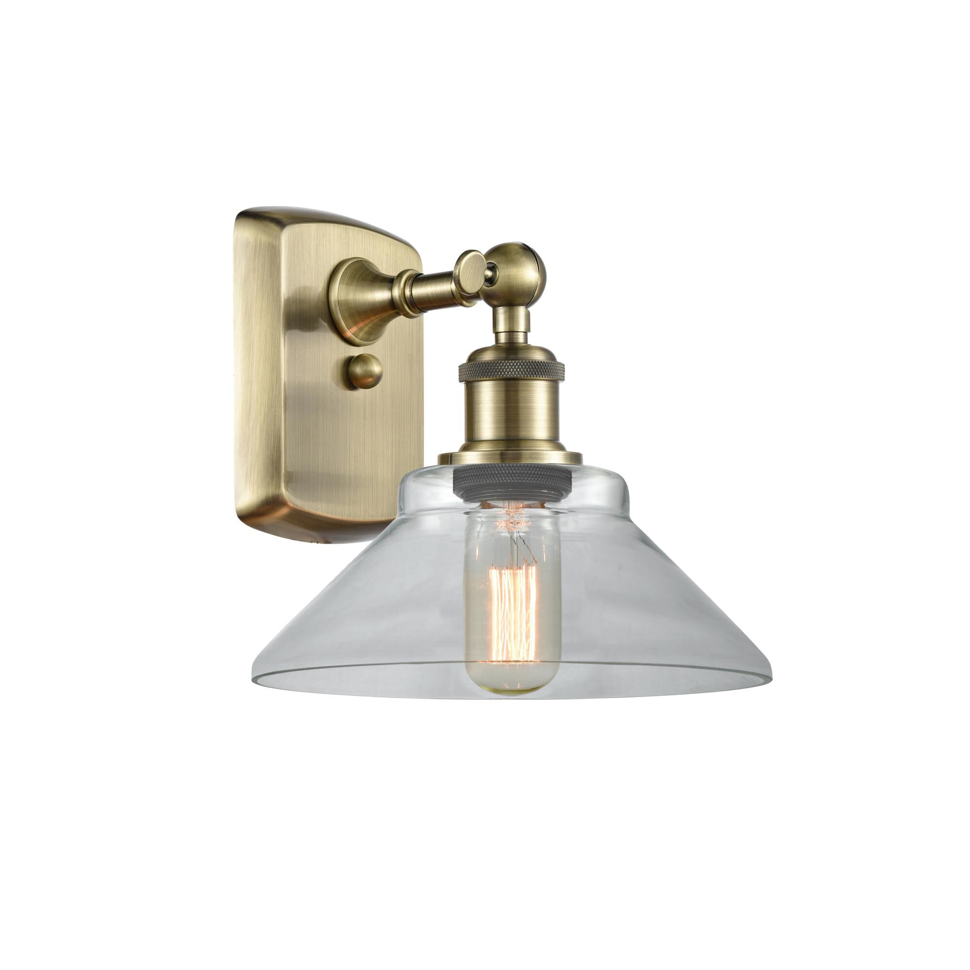 Shown in Antique Brass finish and Disc glass and Glass shade