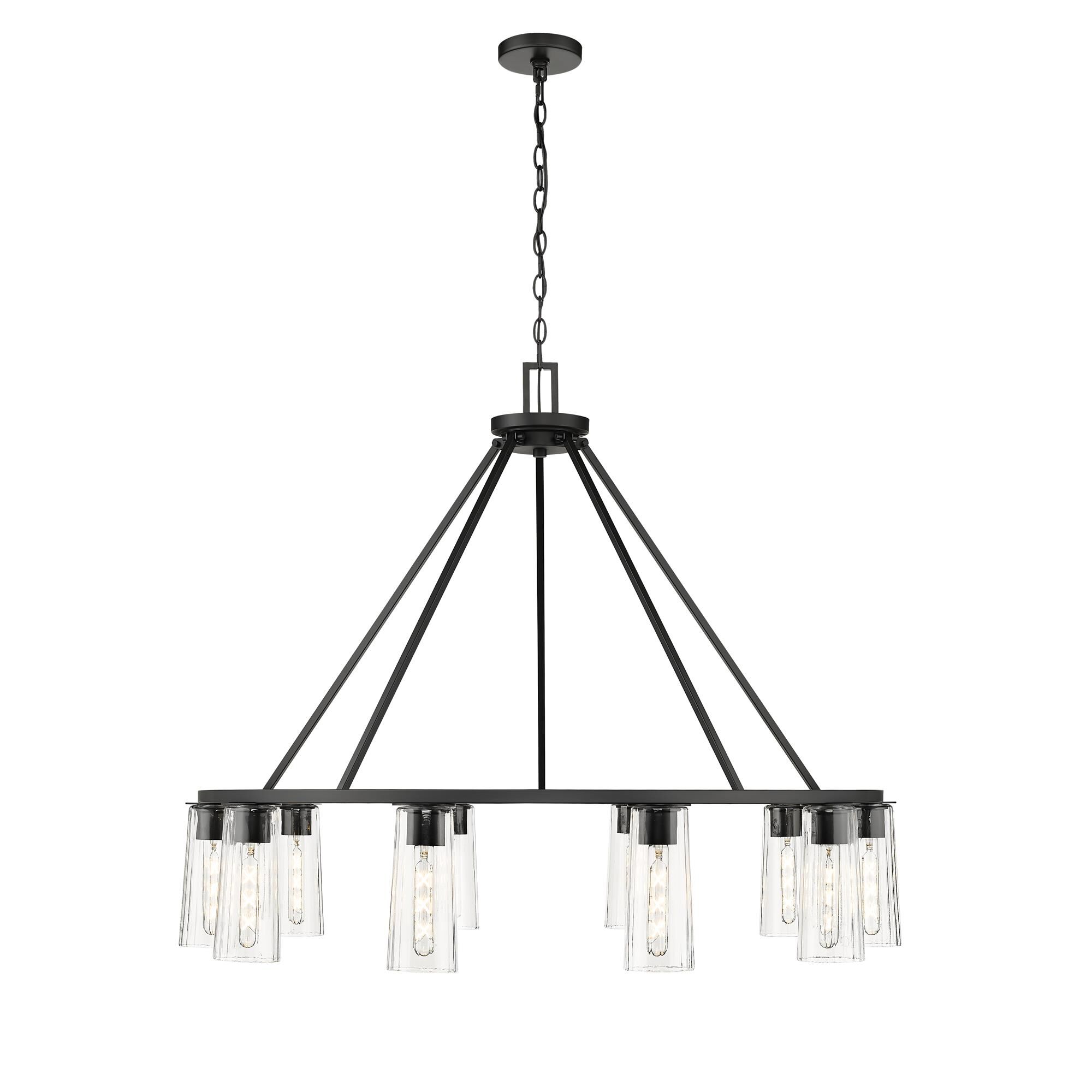 Shown in Matte Black finish and Clear glass and Clear shade