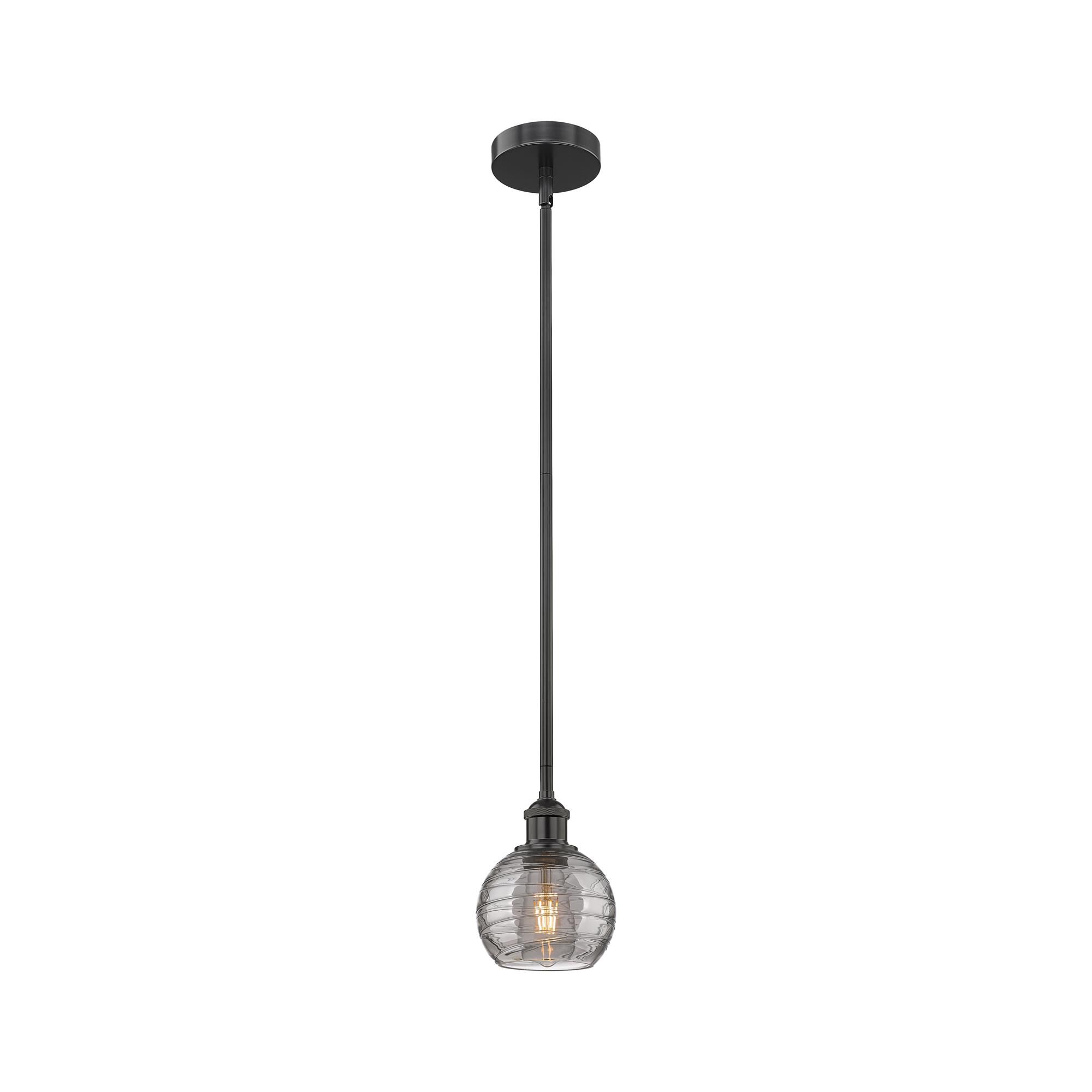 Shown in Matte Black finish and Light Smoke Deco Swirl glass