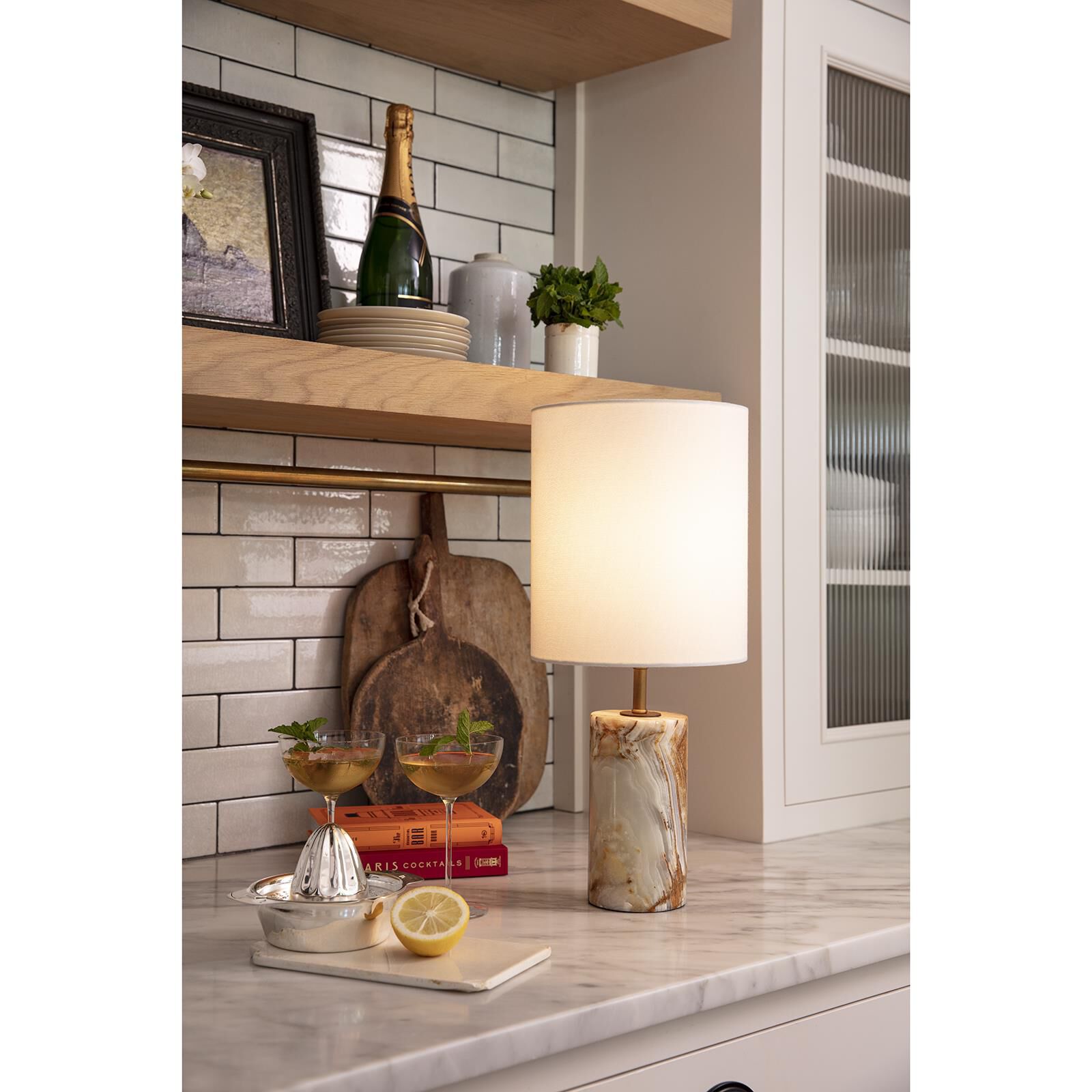 Shown in Natural Stone finish and Linen shade