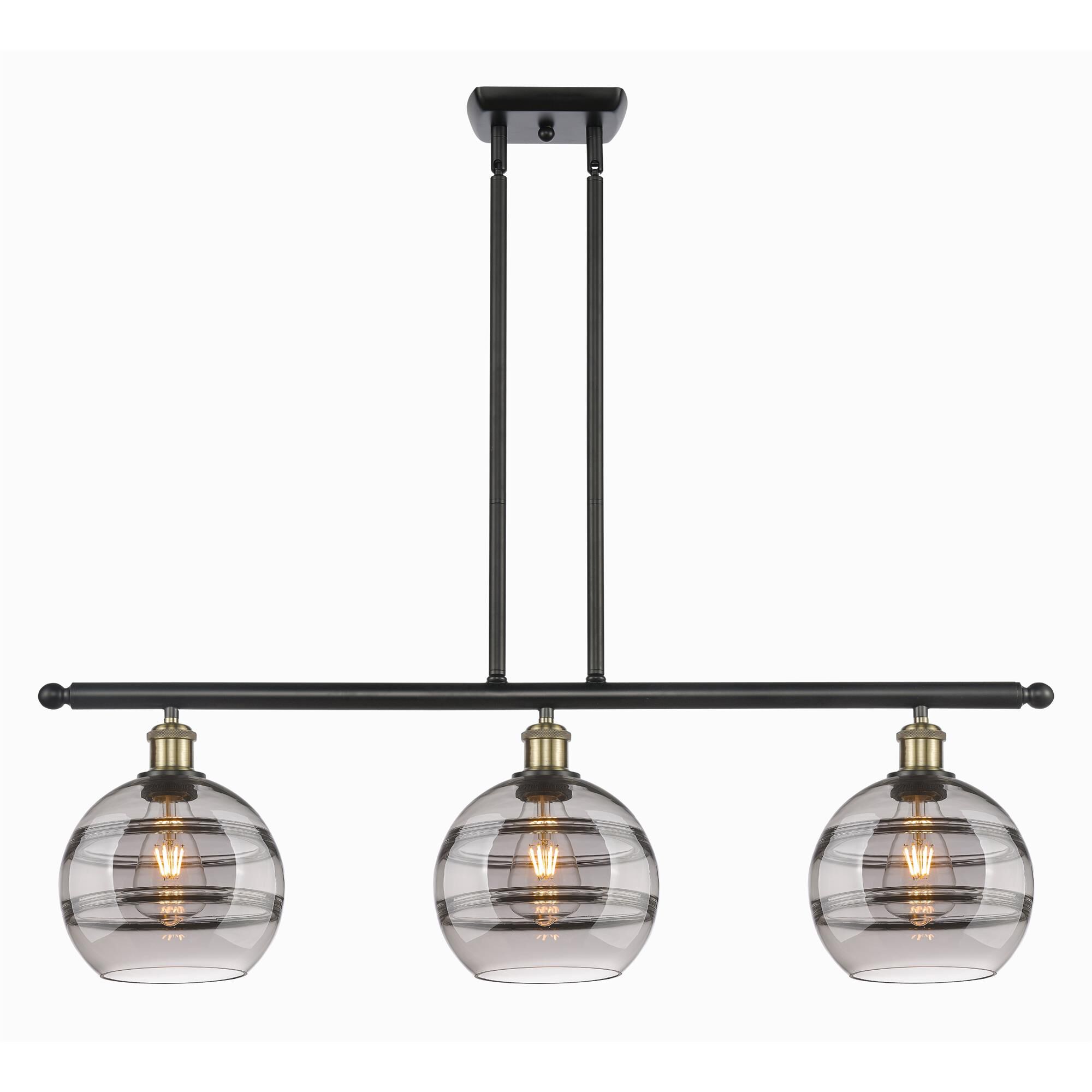 Shown in Black Antique Brass finish and Light Smoke glass