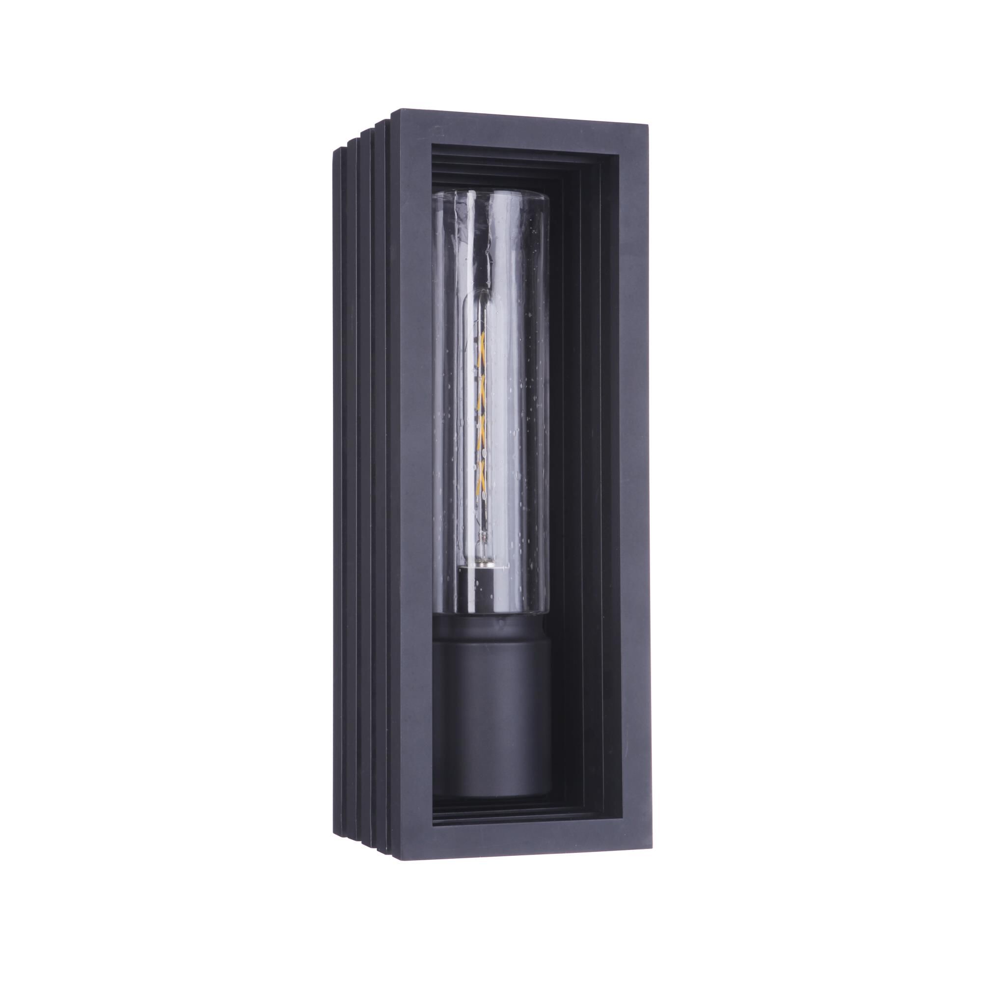 Shown in Textured Matte Black finish and Clear Seeded glass and Glass shade