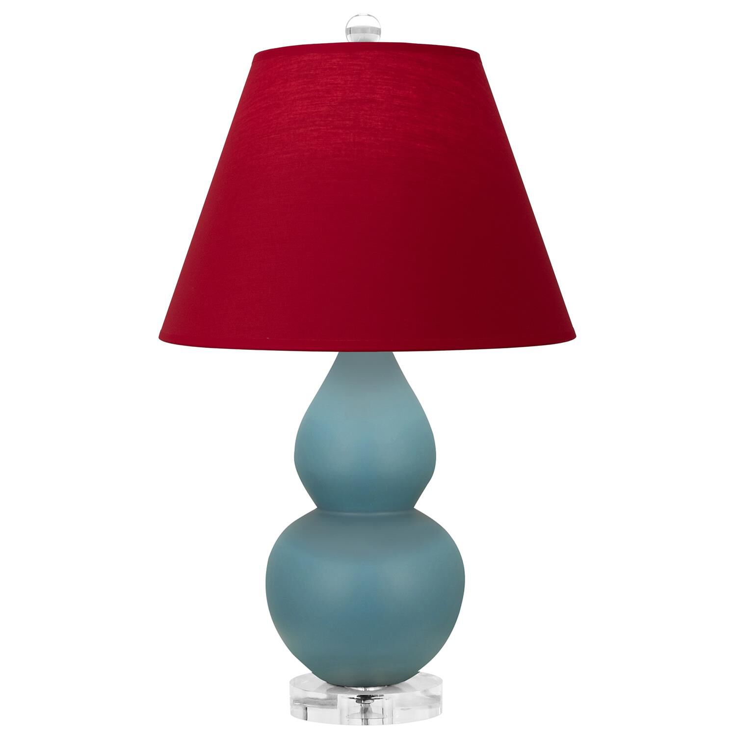 Shown in Matte Steel Blue finish and Rose Red with Ink Black Lining shade and Lucite accent