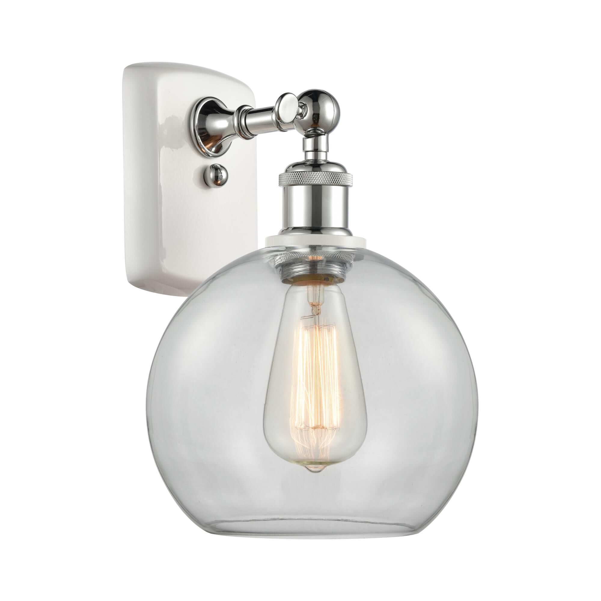 Shown in White And Polished Chrome finish and Sphere glass and Glass shade and Polished Chrome accent