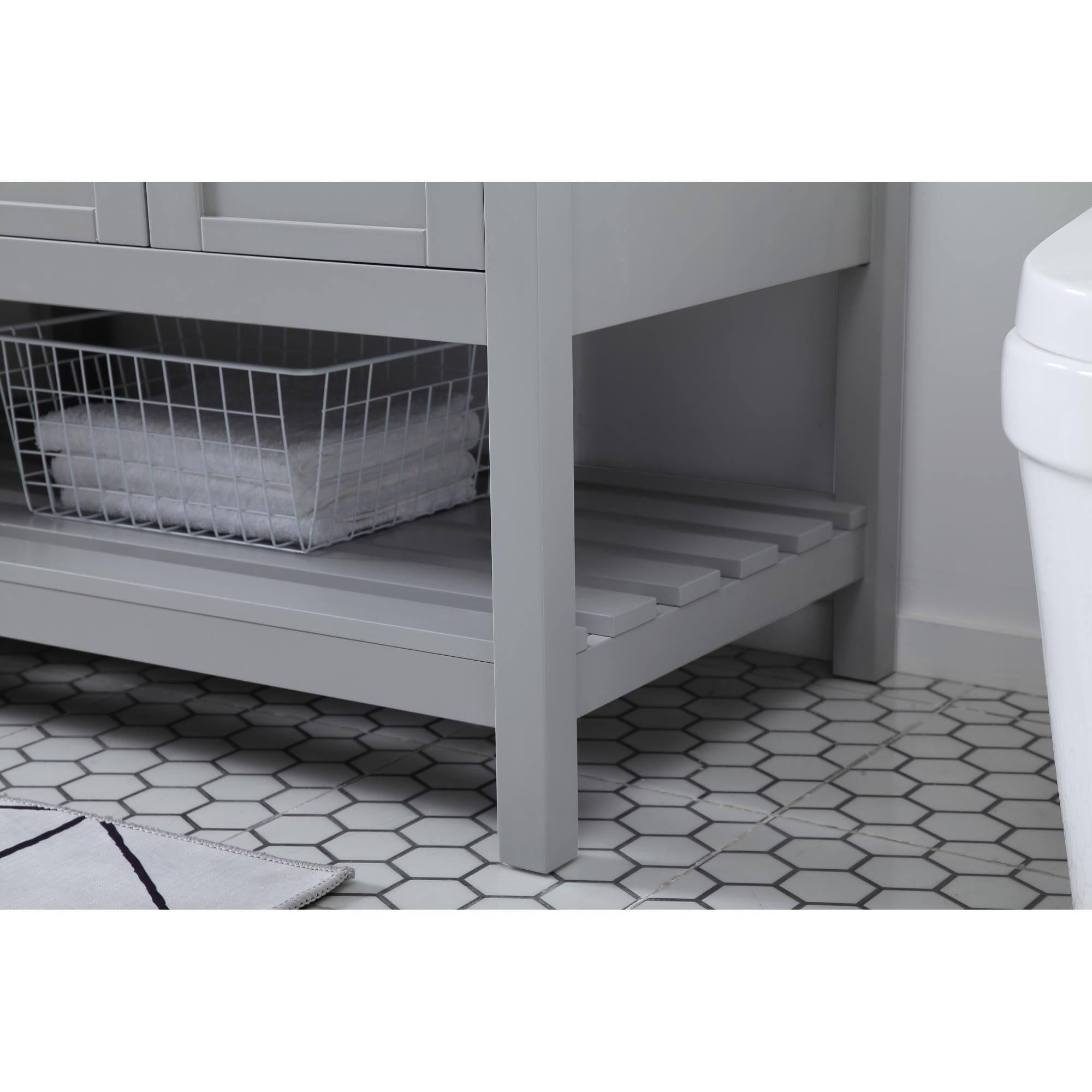 Shown in Gray And Brushed Nickel With Carrara White Marble finish