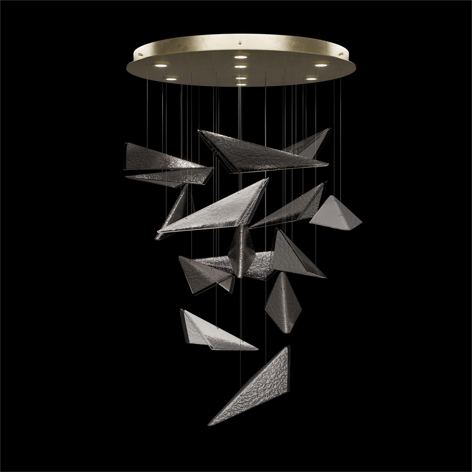 Shown in Gold finish and Smoke Hammered glass