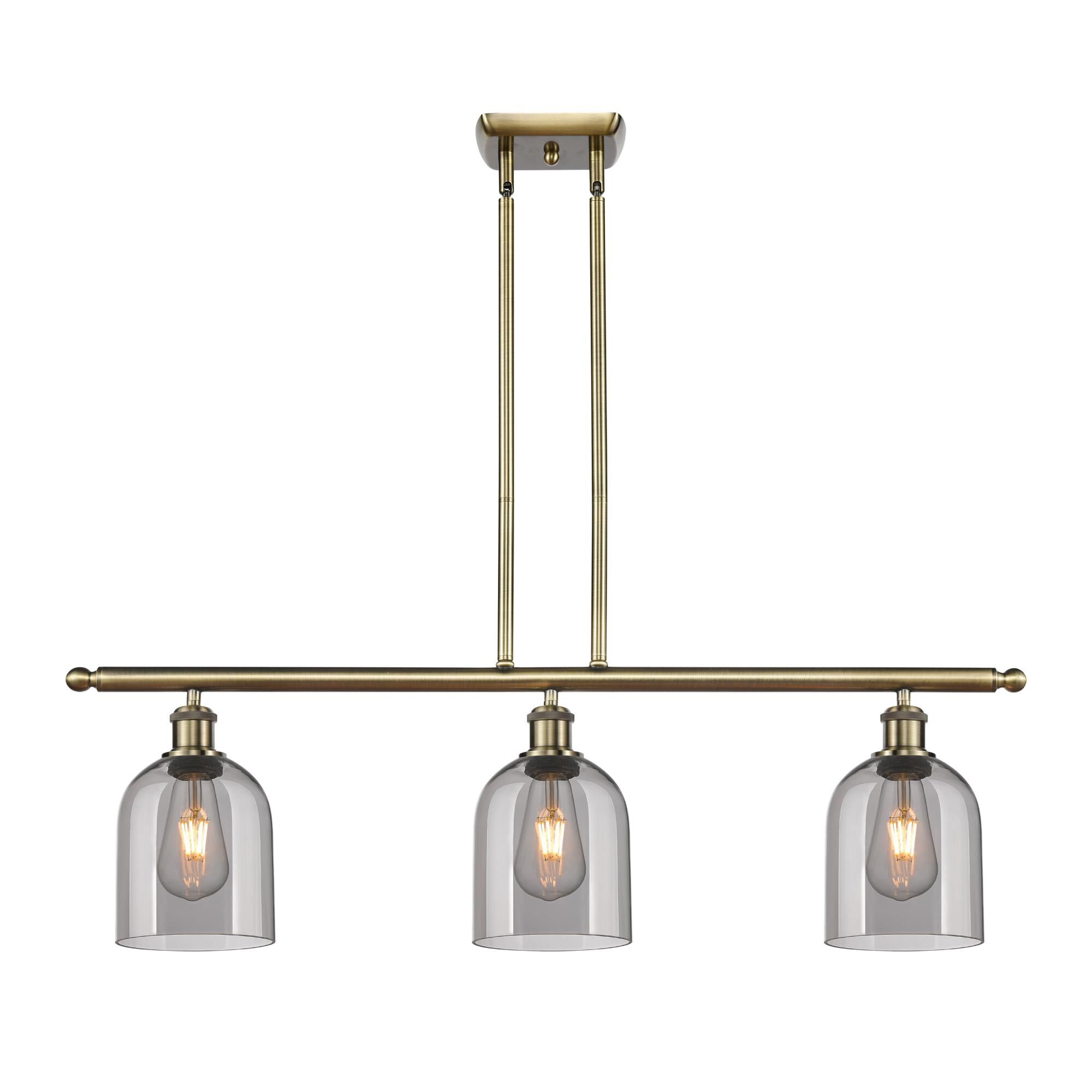 Shown in Antique Brass finish and Light Smoke glass