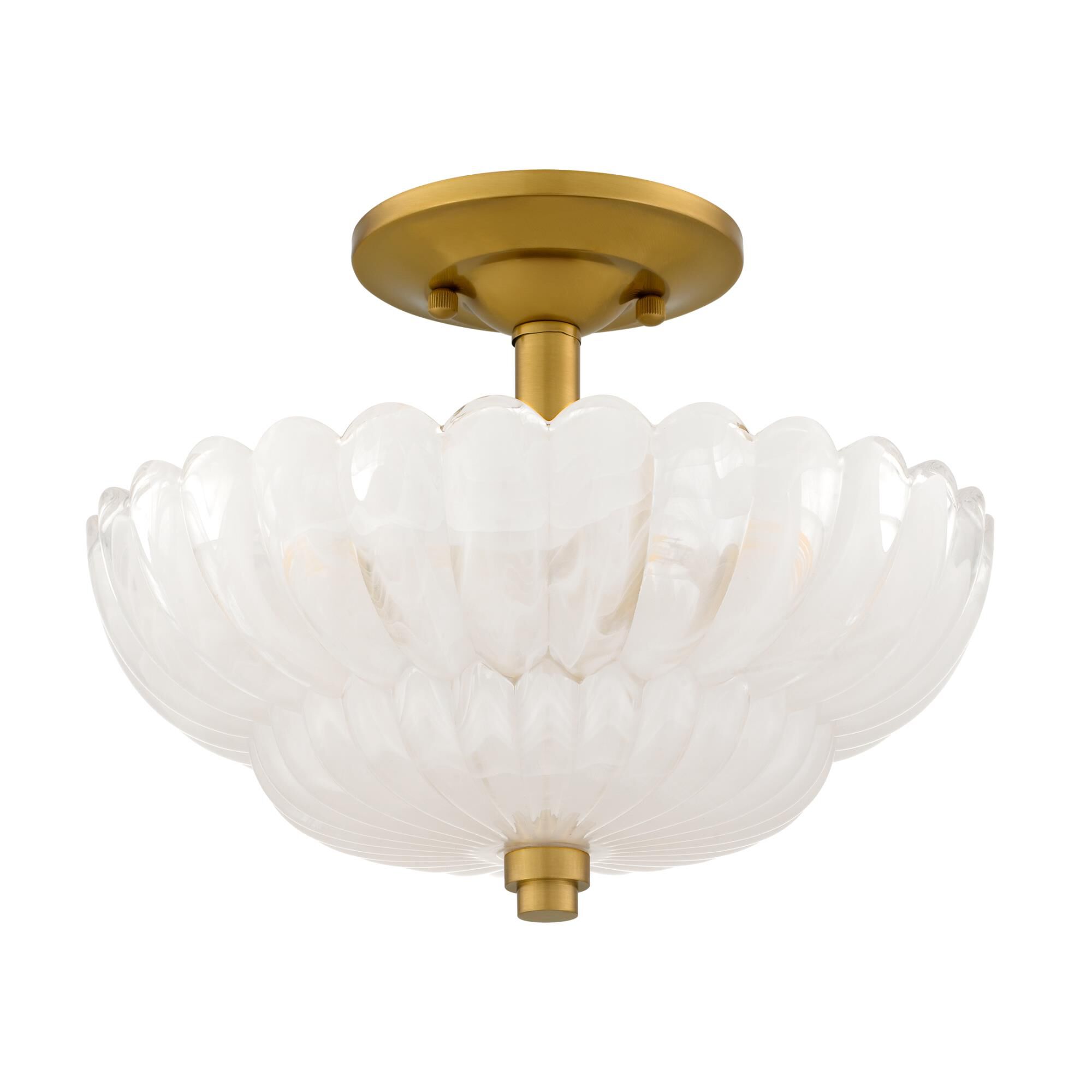 Shown in Brushed Gold finish and Alabaster Glass shade