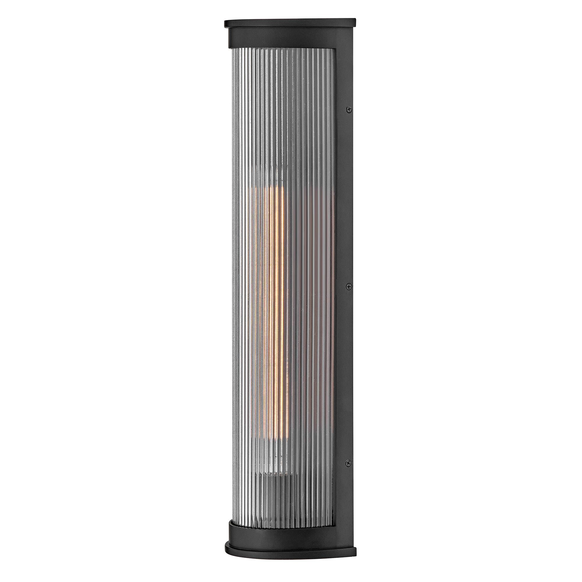 Shown in Black finish and Clear Ribbed glass