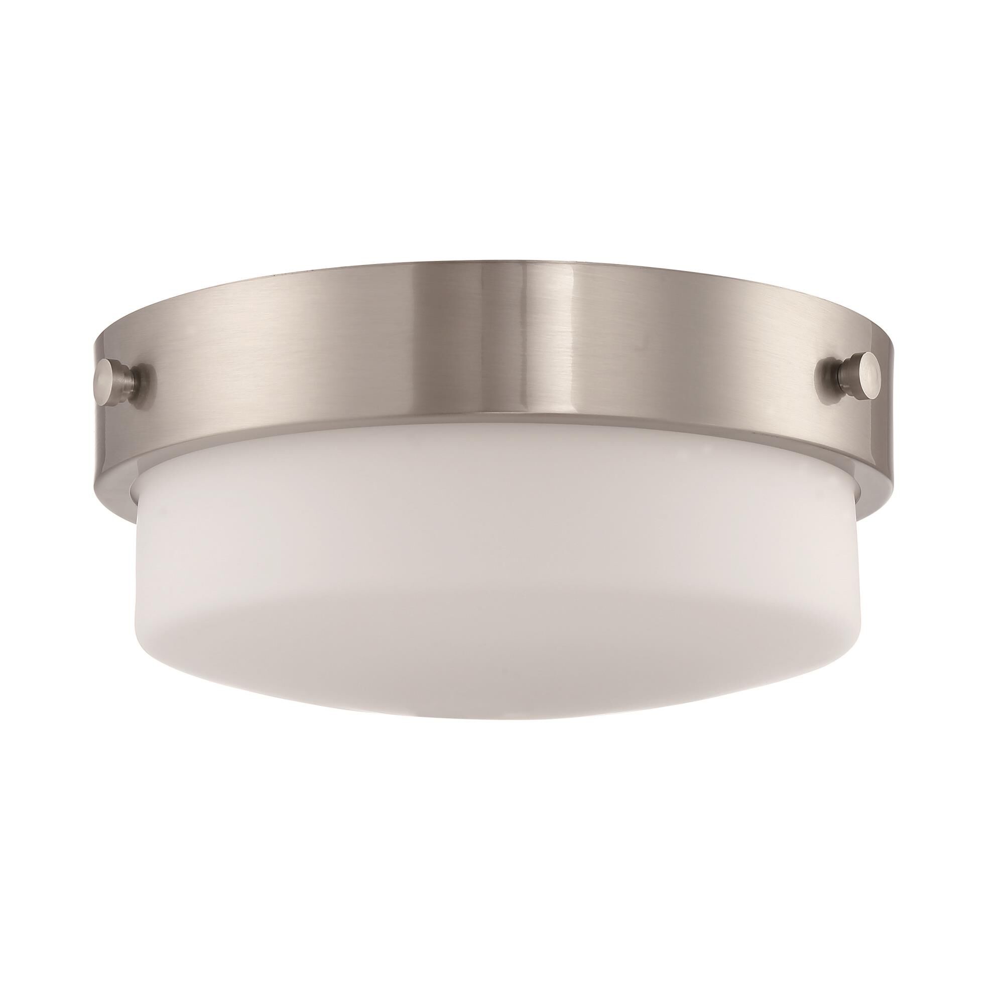 Shown in Brushed Polished Nickel finish and White Frosted glass and Glass shade