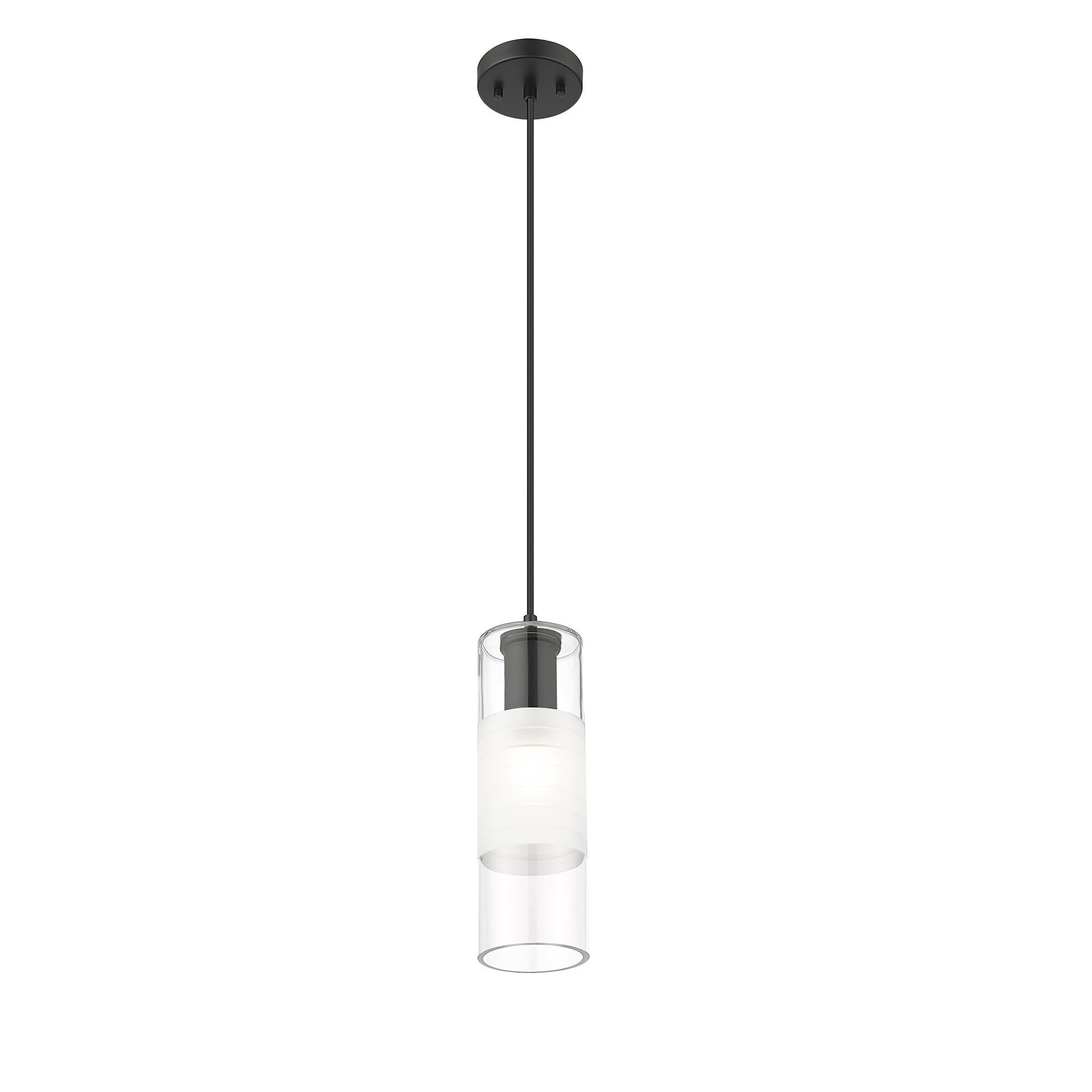 Shown in Matte Black finish and Clear+frosted glass and Clear+frosted shade