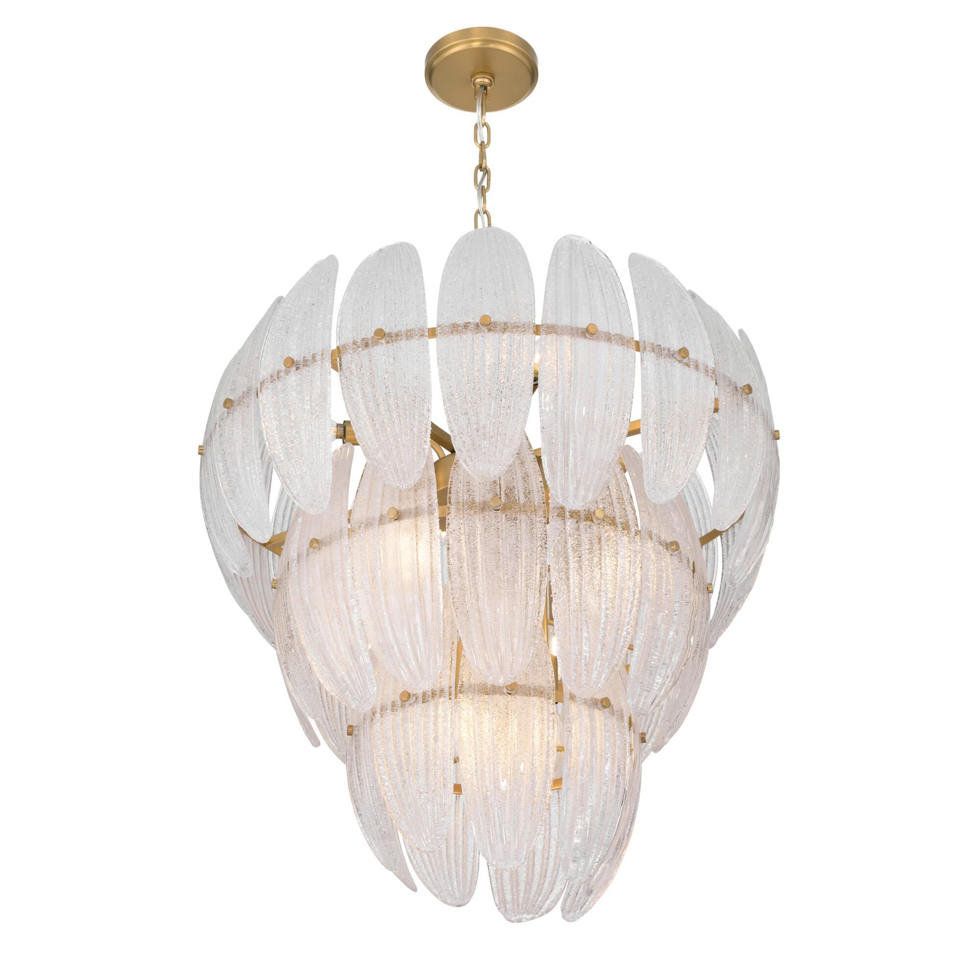 Shown in Legacy Brass finish and Clear Textured shade